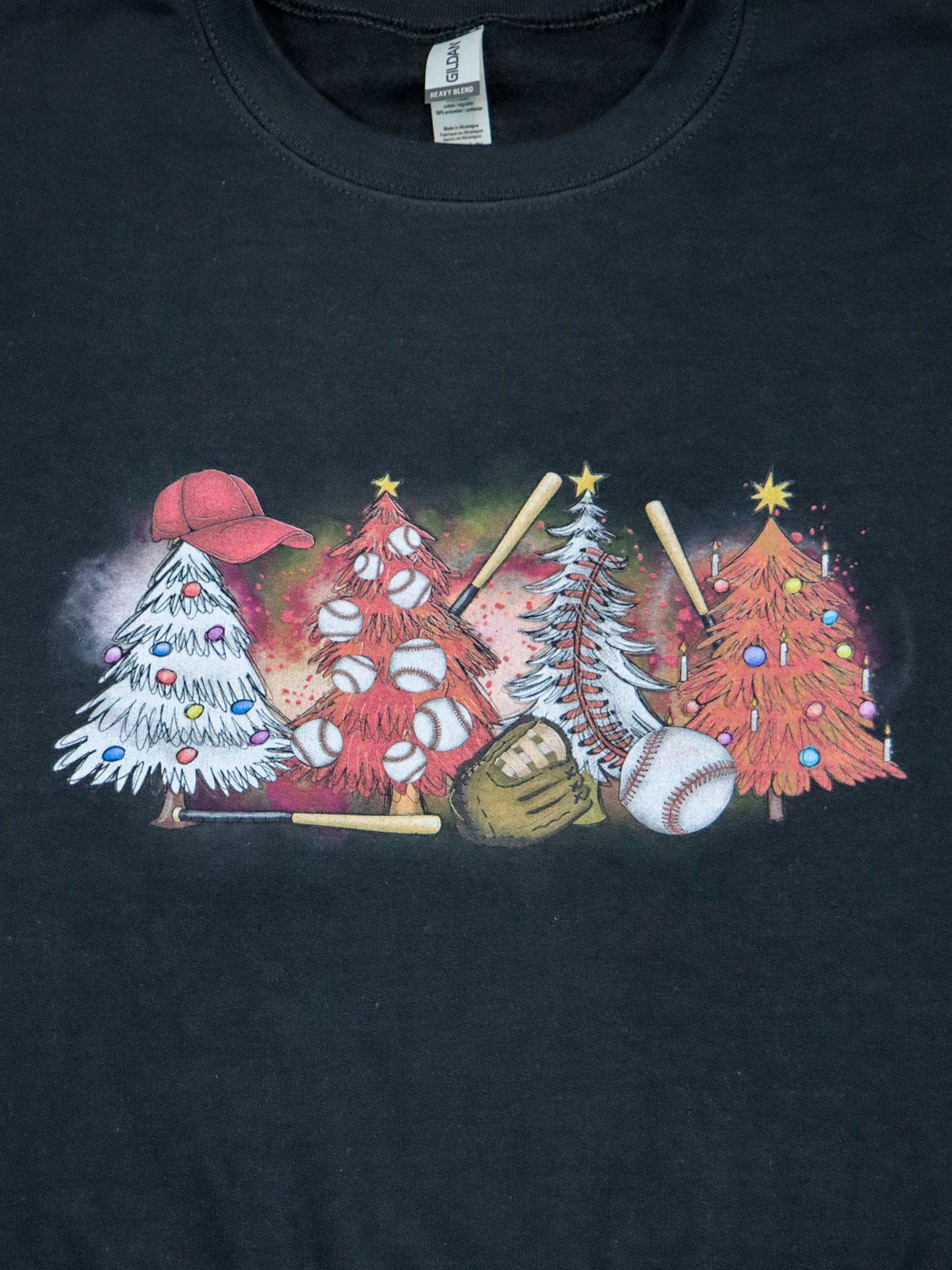 Baseball Christmas Trees- Crewneck Sweatshirt- Black
