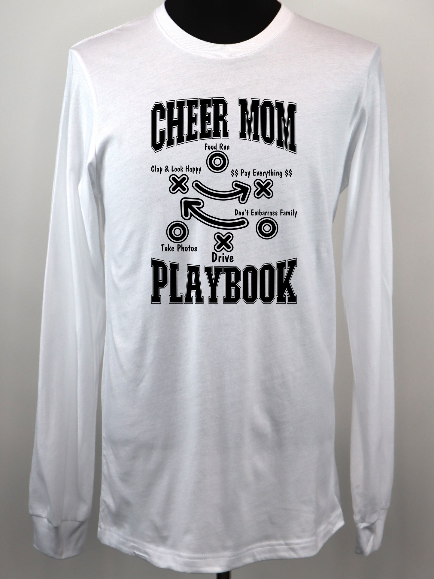 Cheer Mom Playbook (black) LONG SLEEVE TEE- Multiple Colors