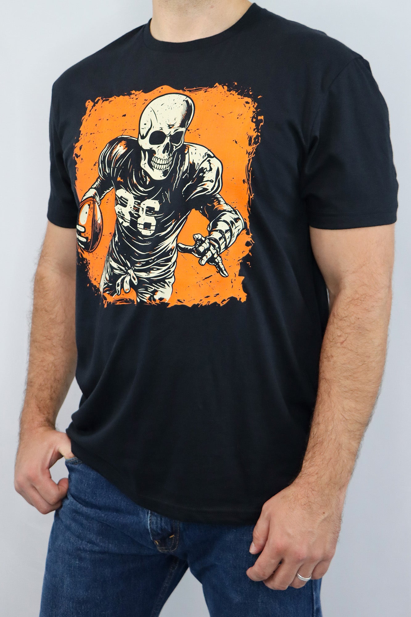Football 2 Skeleton (orange & black) Unisex Short Sleeve Tee- Black