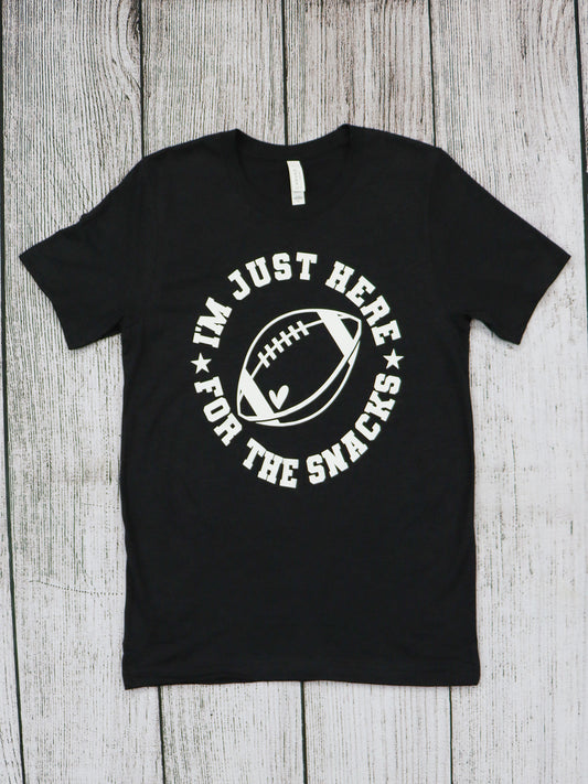 Football- Game Day- Here for the Snacks Tee- Black