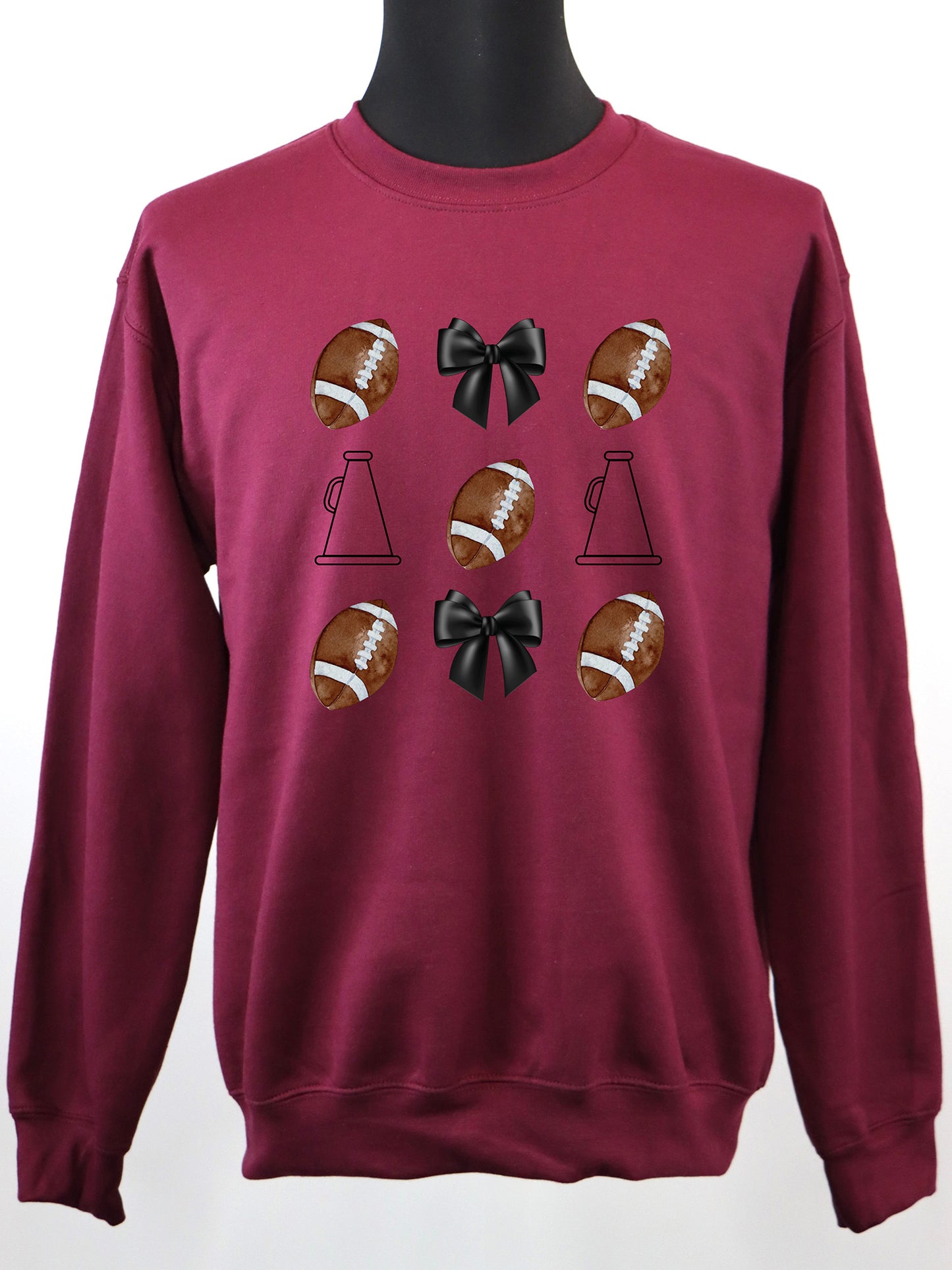Cheer Megaphone Football Bow CREWNECK- Multiple Colors