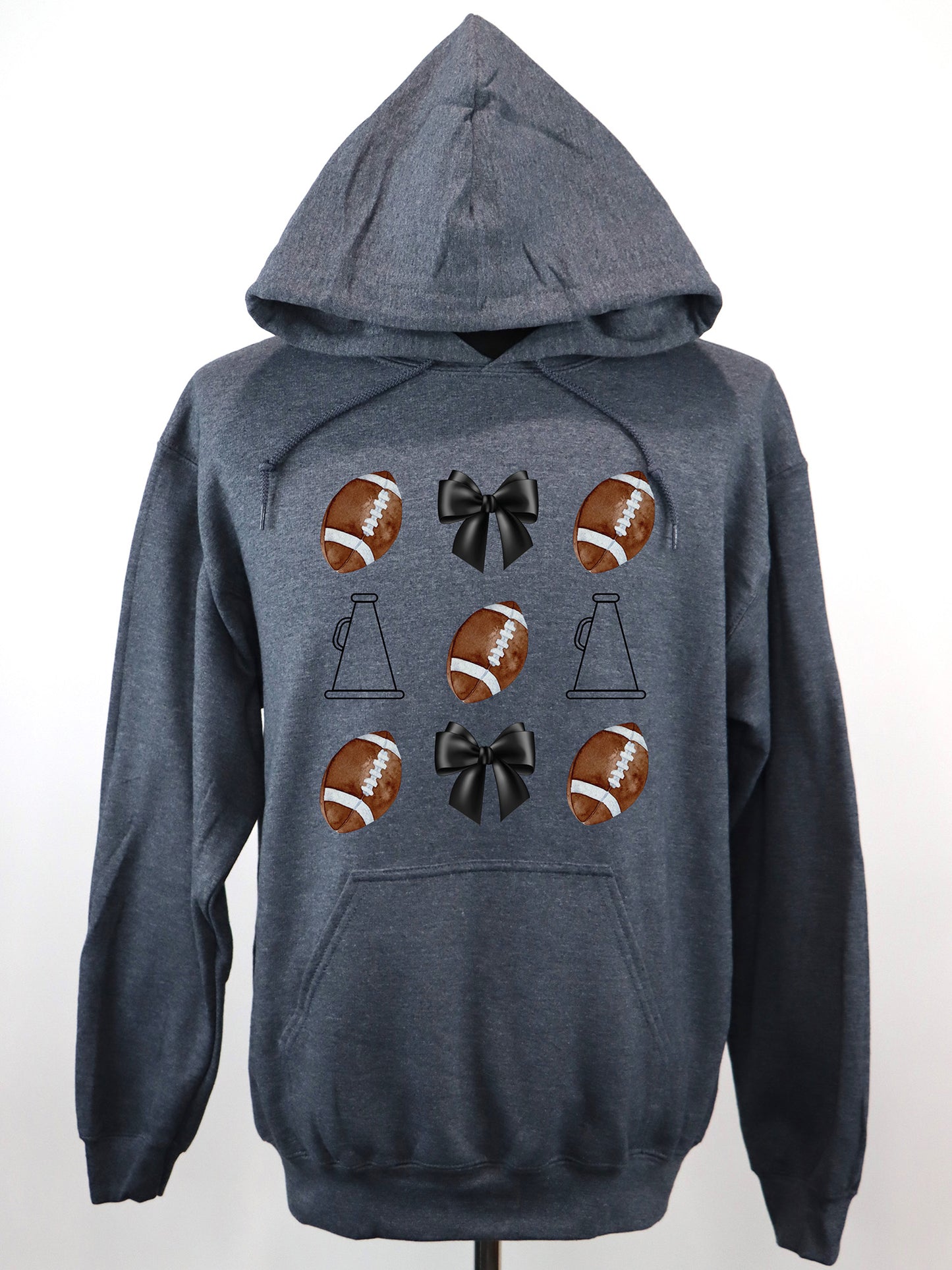 Cheer Megaphone Football Bow HOODIE- Multiple Colors