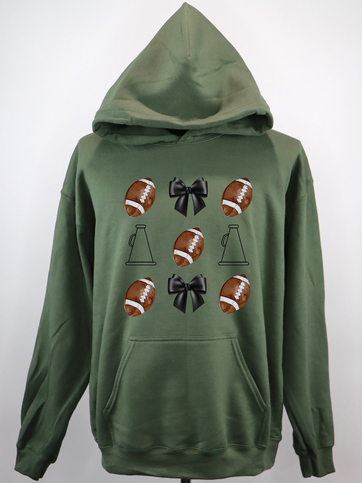 Cheer Megaphone Football Bow HOODIE- Multiple Colors