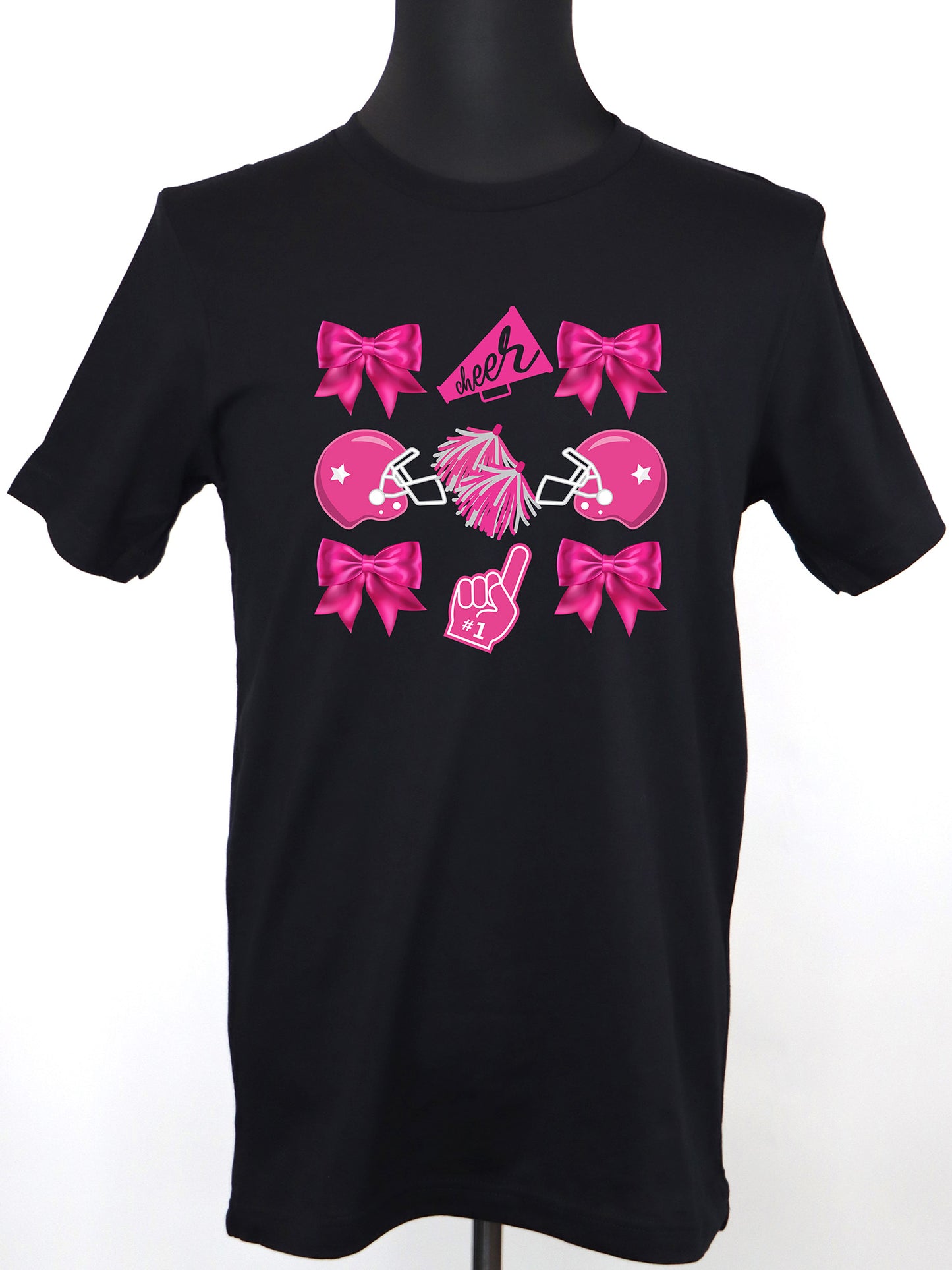 Cheer Coquette (Pink Bows Helmet Megaphone) TEE- Multiple Colors