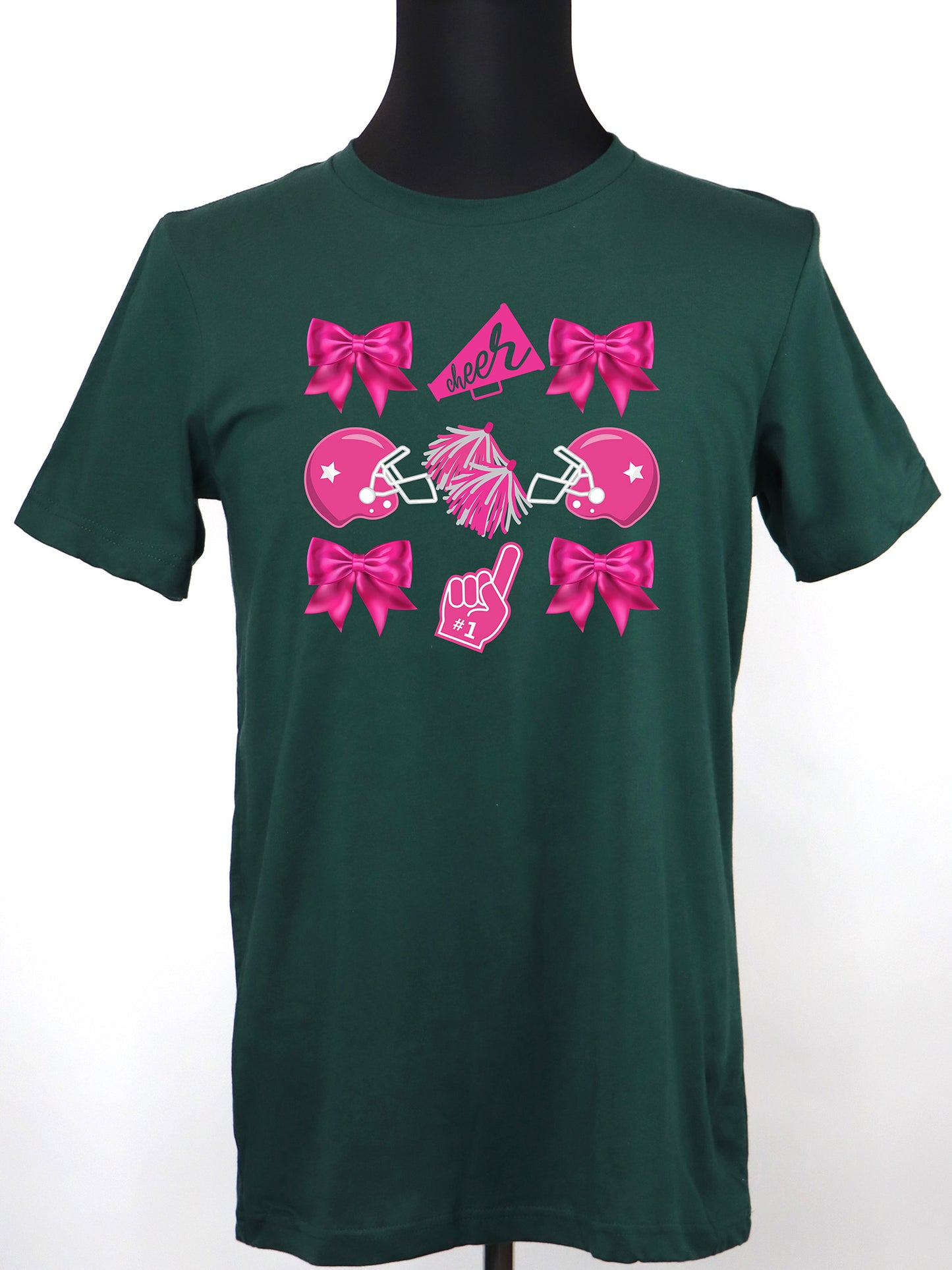 Cheer Coquette (Pink Bows Helmet Megaphone) TEE- Multiple Colors