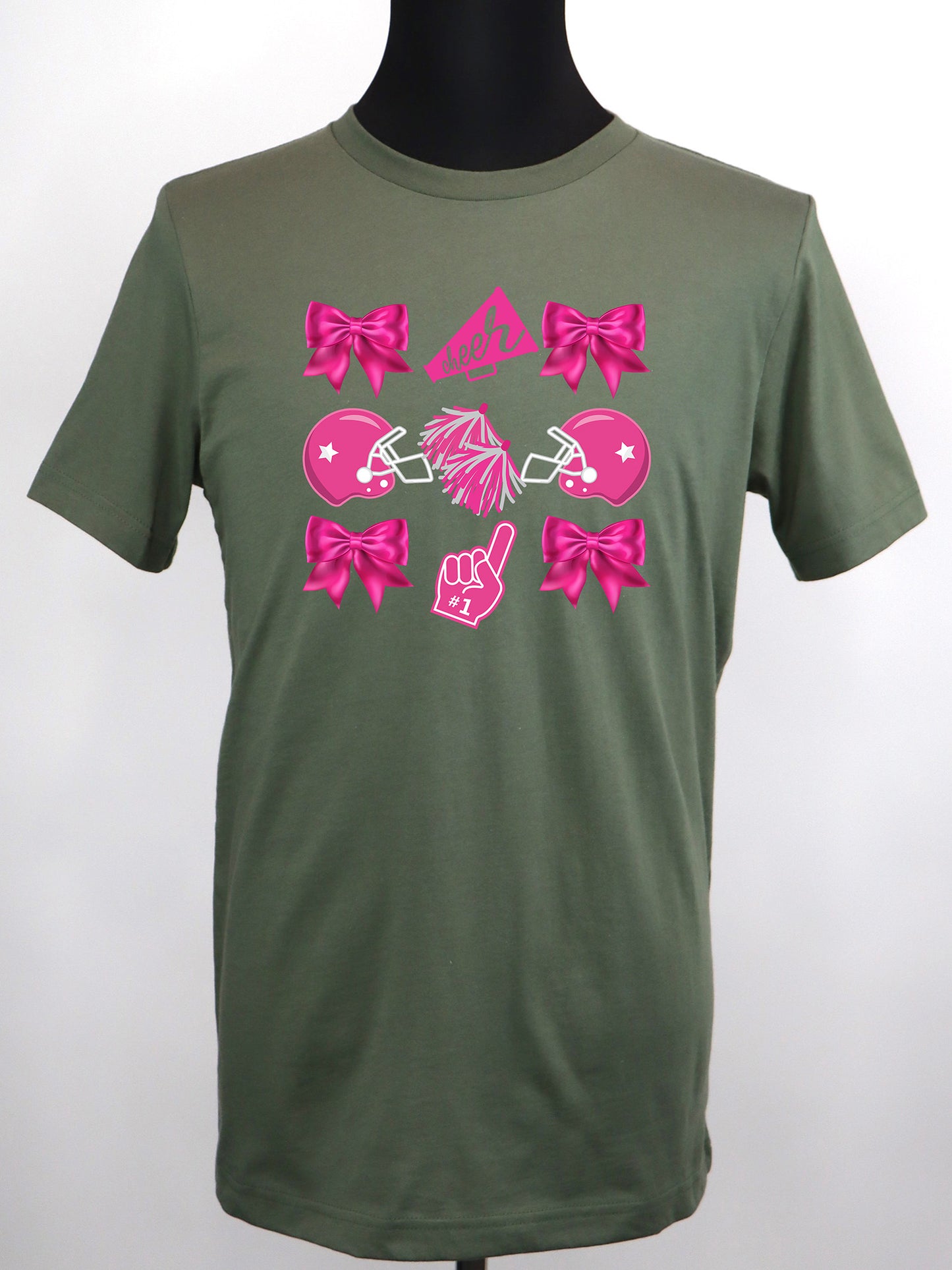 Cheer Coquette (Pink Bows Helmet Megaphone) TEE- Multiple Colors