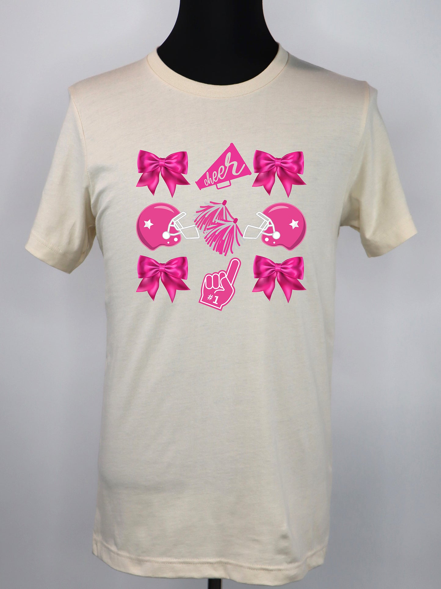 Cheer Coquette (Pink Bows Helmet Megaphone) TEE- Multiple Colors