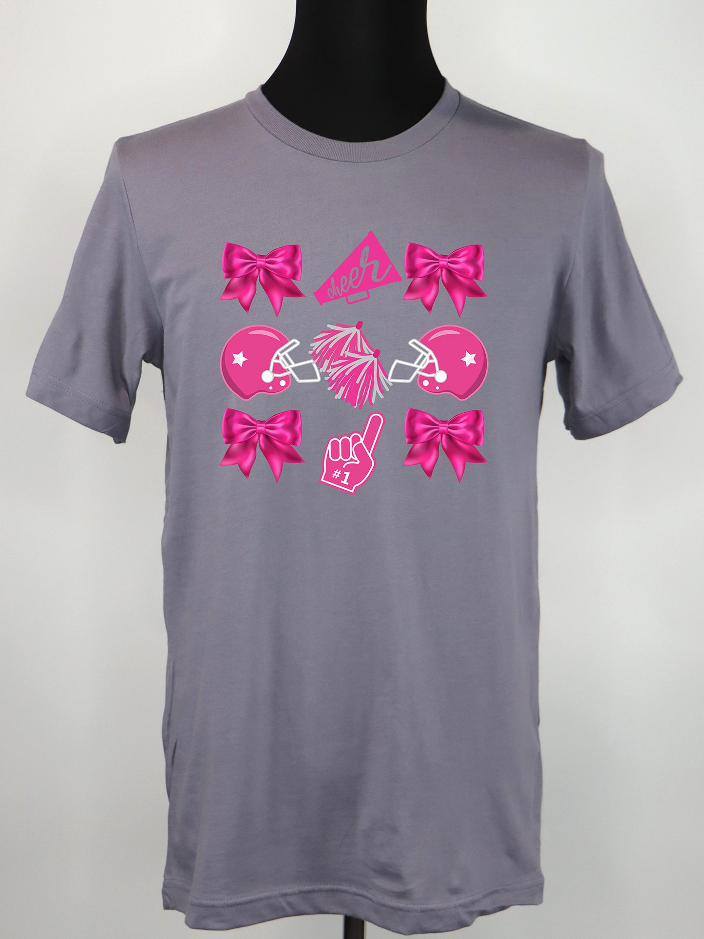 Cheer Coquette (Pink Bows Helmet Megaphone) TEE- Multiple Colors
