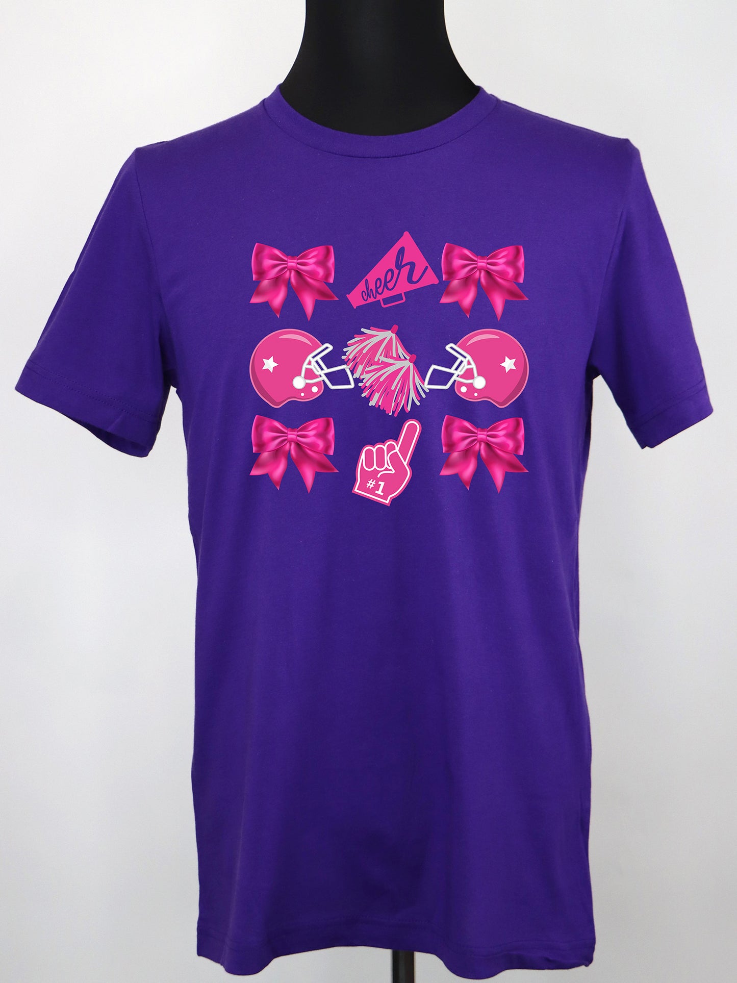 Cheer Coquette (Pink Bows Helmet Megaphone) TEE- Multiple Colors