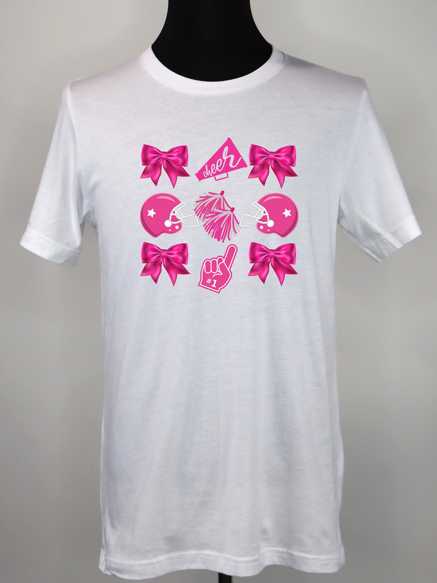 Cheer Coquette (Pink Bows Helmet Megaphone) TEE- Multiple Colors