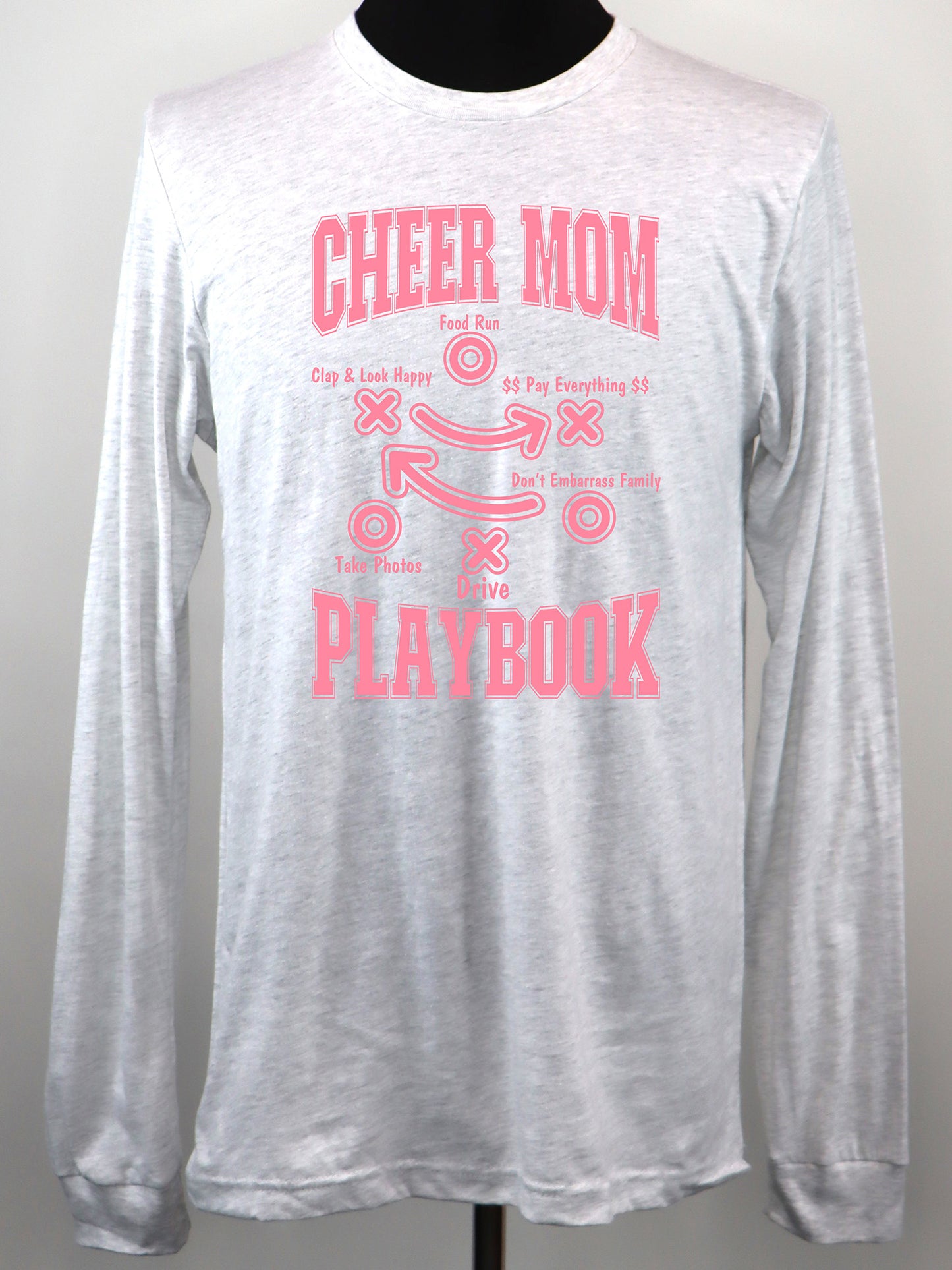 Cheer Mom Playbook (pink) LONG SLEEVE TEE- Multiple Colors