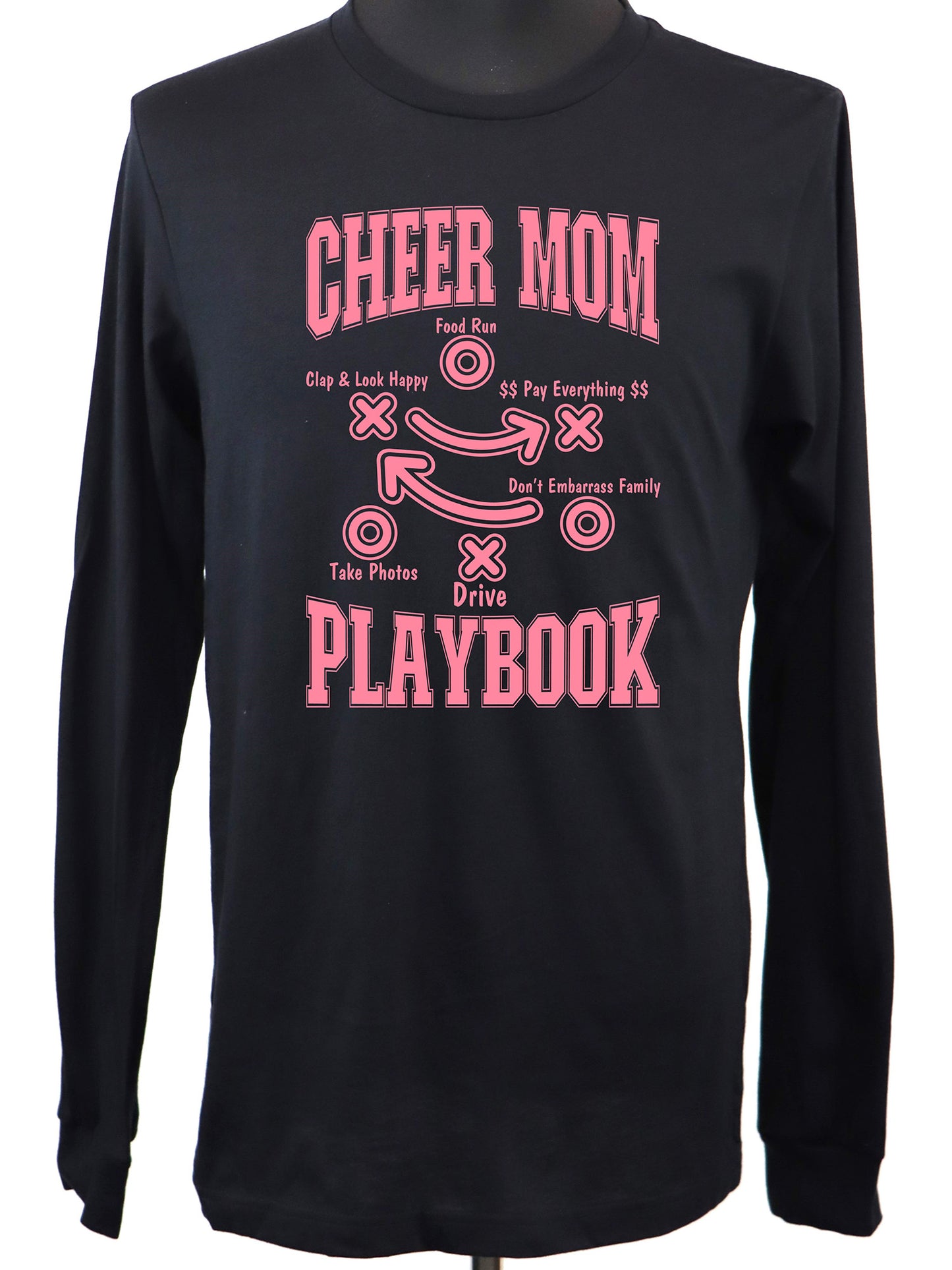 Cheer Mom Playbook (pink) LONG SLEEVE TEE- Multiple Colors