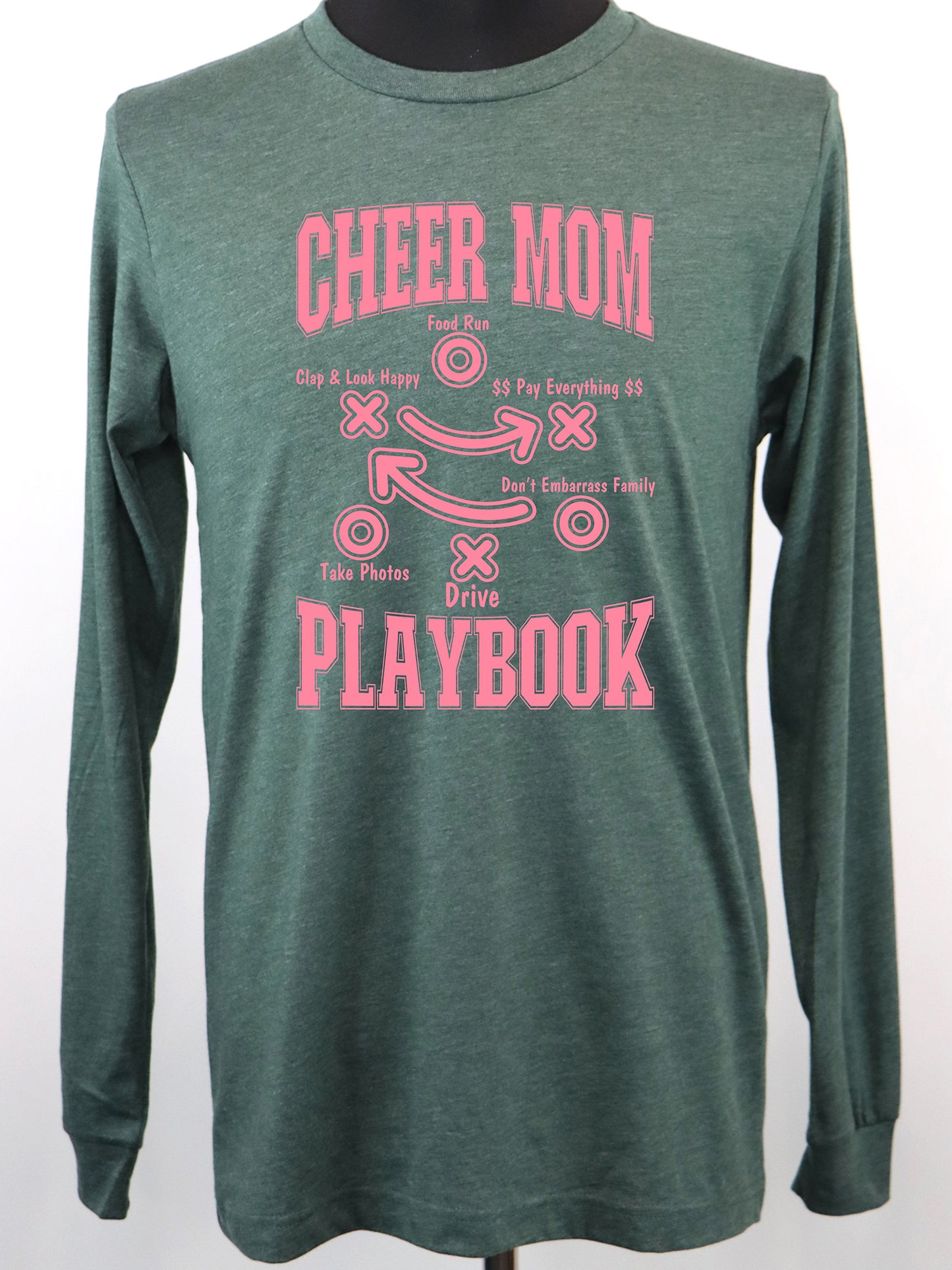 Cheer Mom Playbook (pink) LONG SLEEVE TEE- Multiple Colors