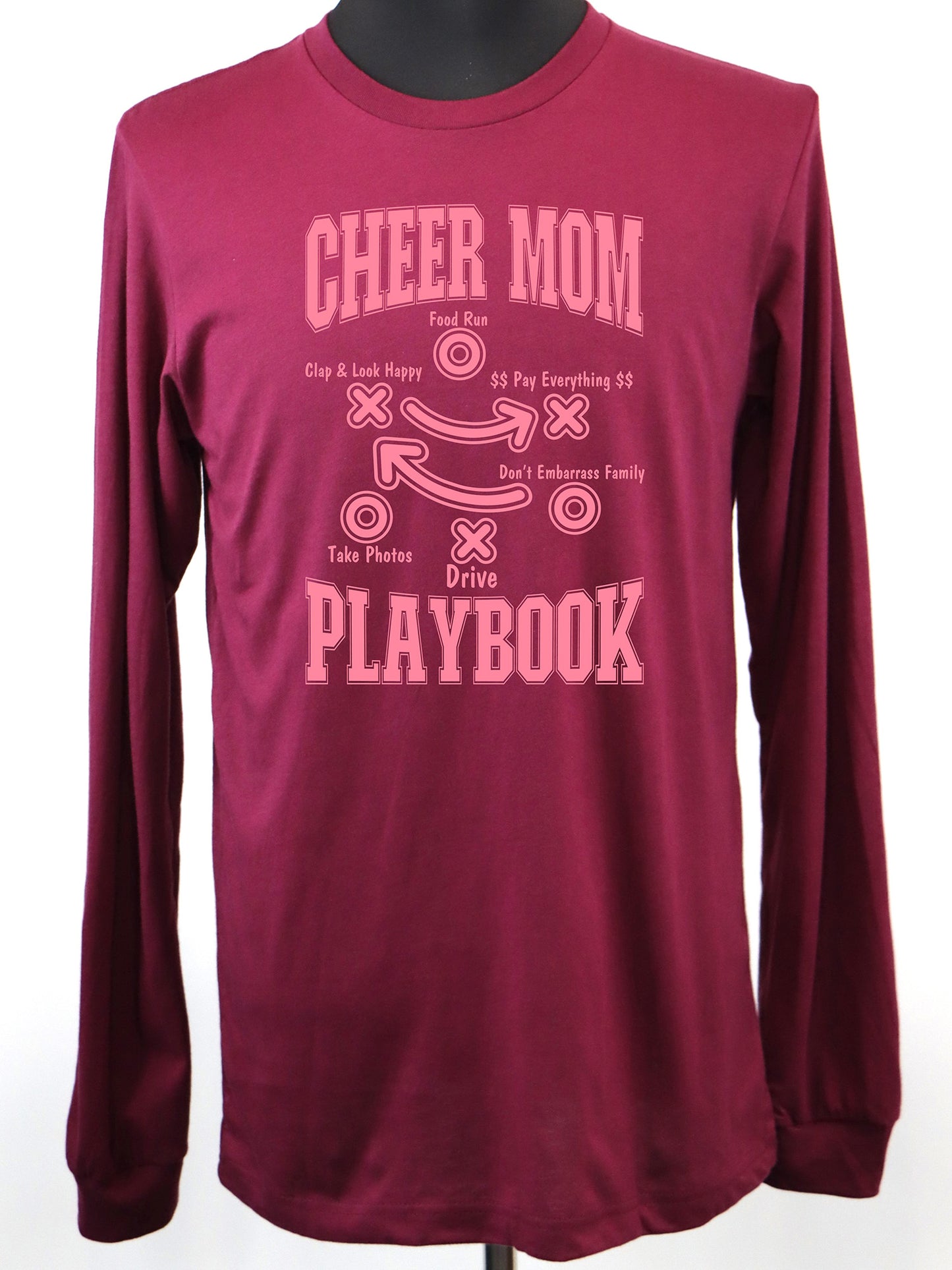 Cheer Mom Playbook (pink) LONG SLEEVE TEE- Multiple Colors