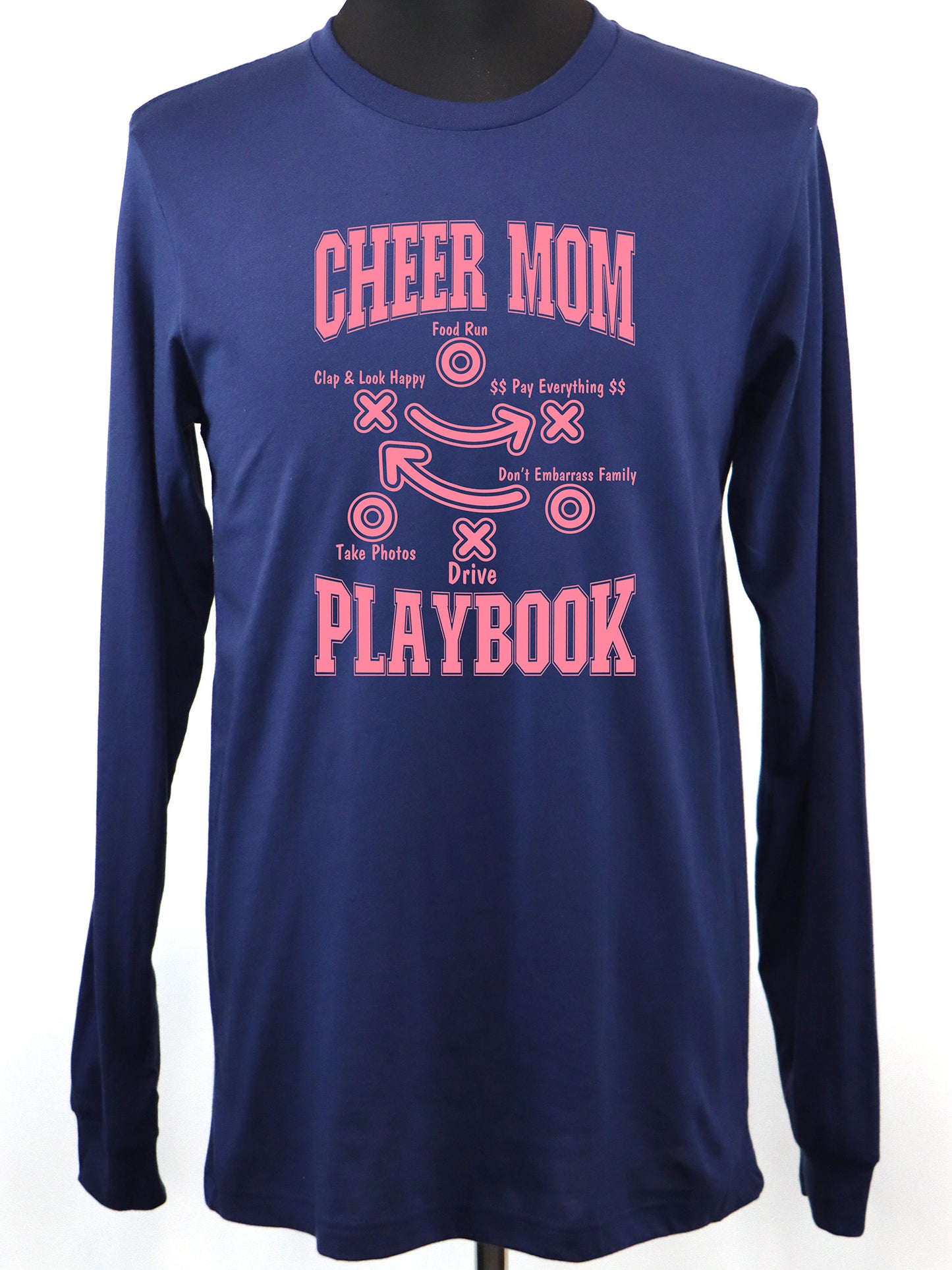 Cheer Mom Playbook (pink) LONG SLEEVE TEE- Multiple Colors