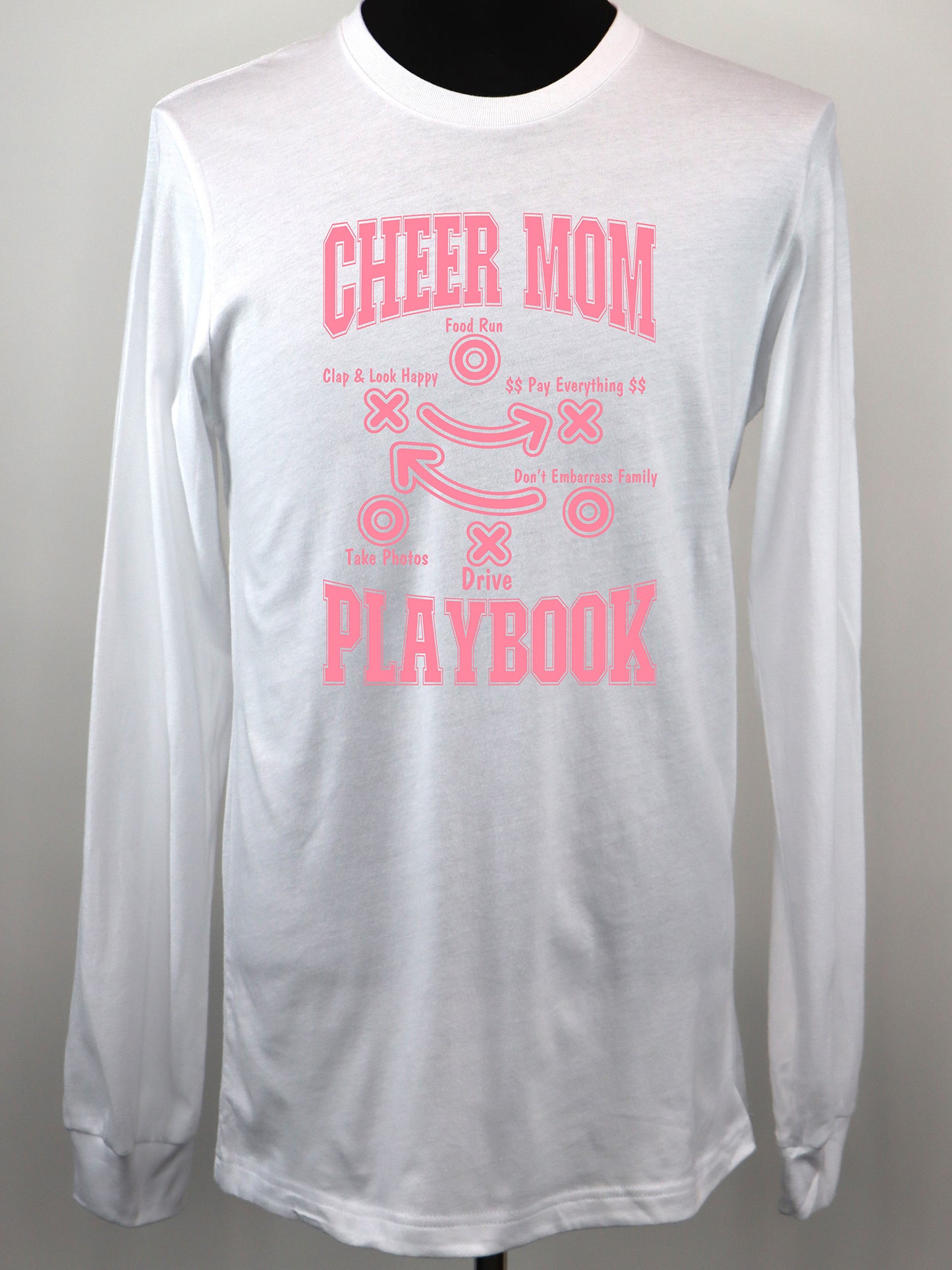 Cheer Mom Playbook (pink) LONG SLEEVE TEE- Multiple Colors