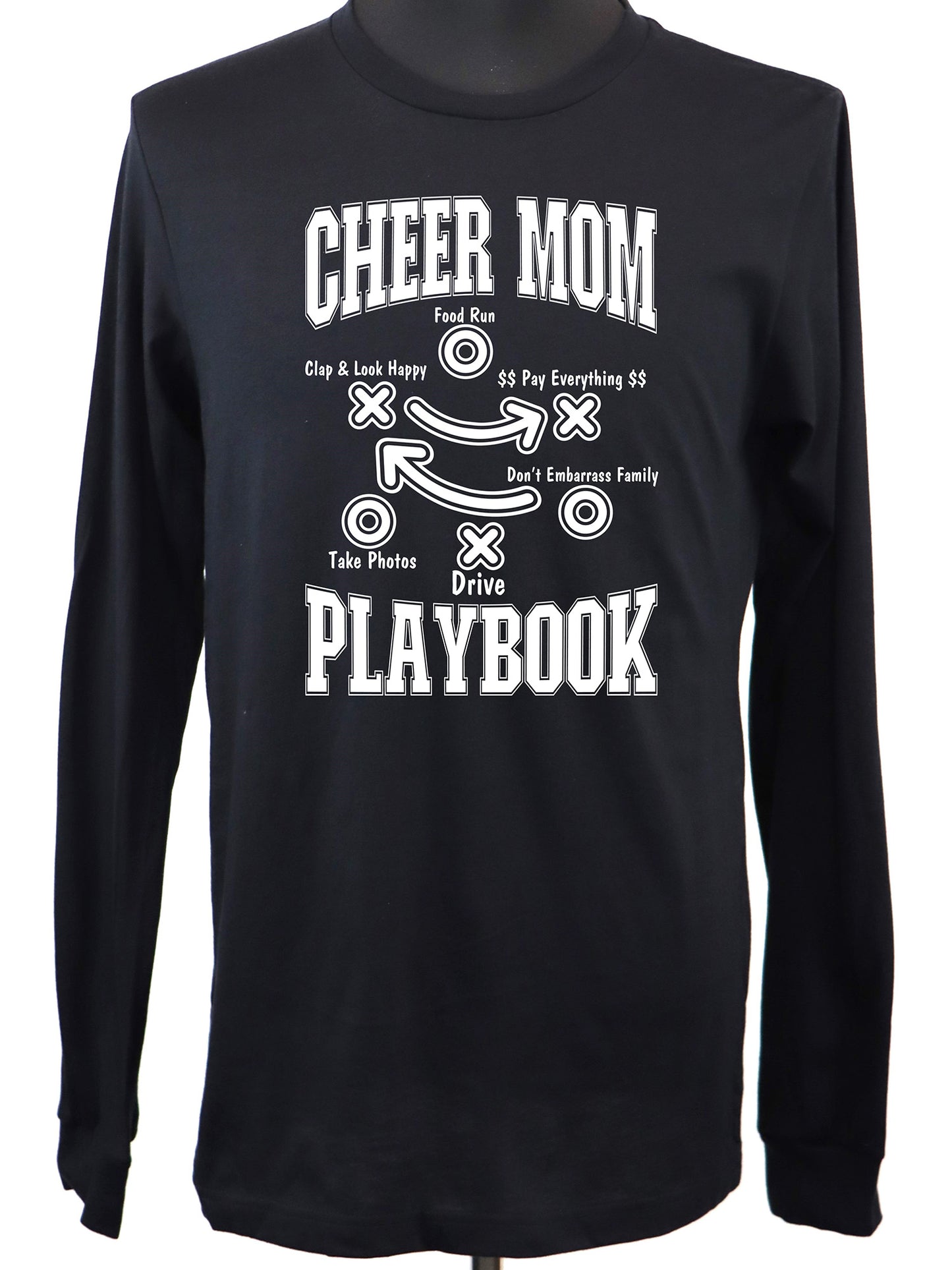 Cheer Mom Playbook (white) LONG SLEEVE TEE- Multiple Colors