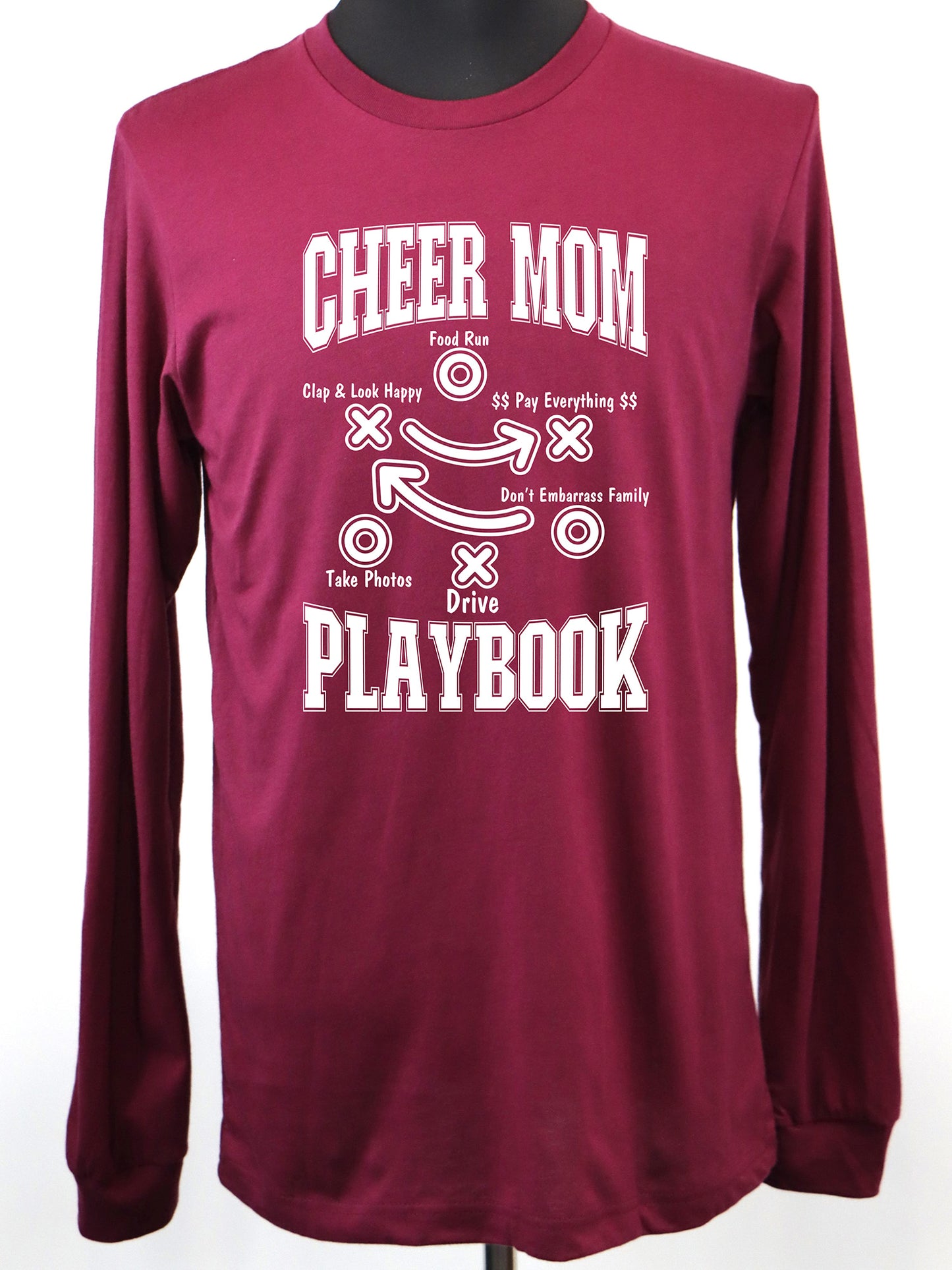 Cheer Mom Playbook (white) LONG SLEEVE TEE- Multiple Colors