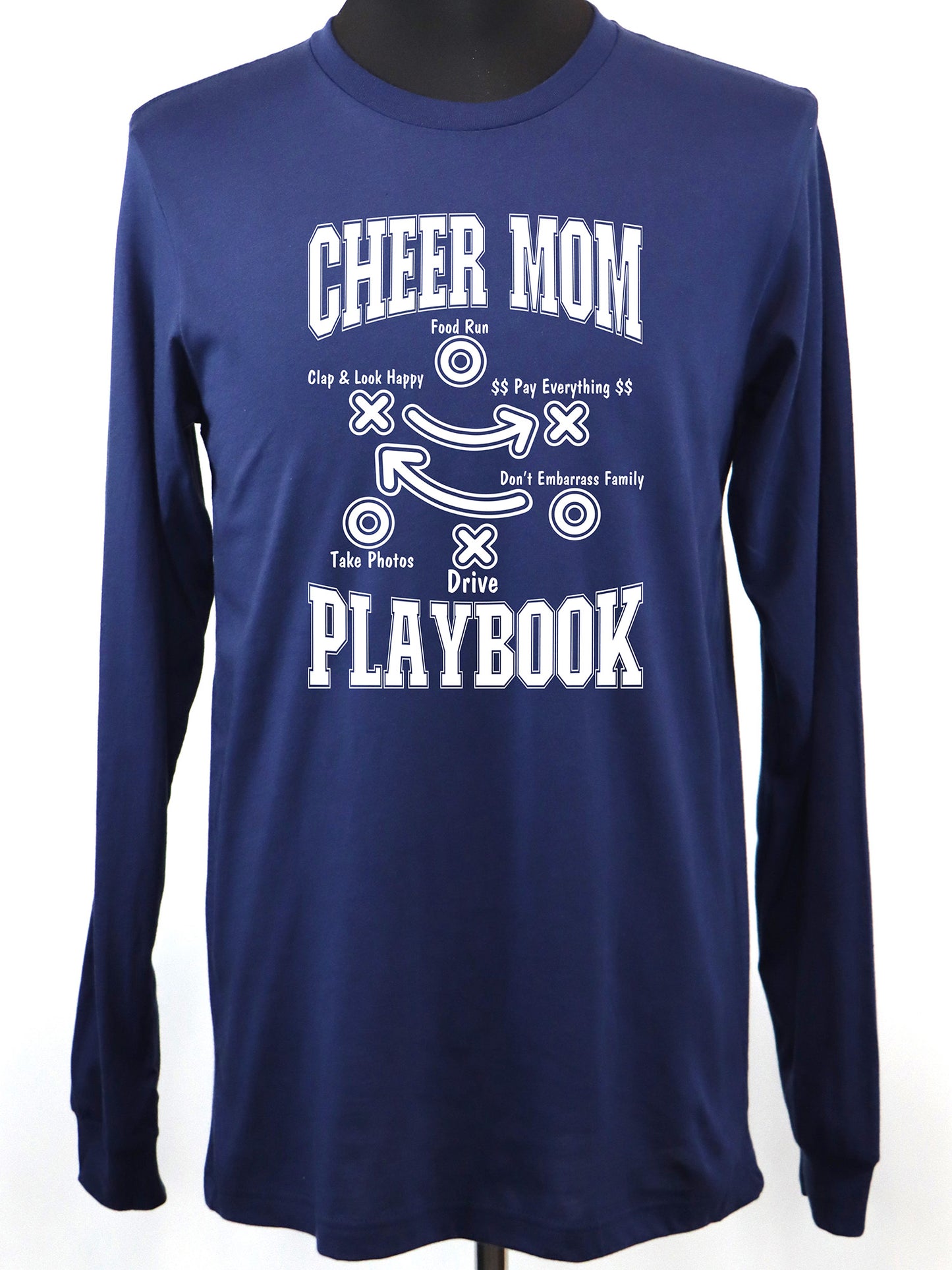 Cheer Mom Playbook (white) LONG SLEEVE TEE- Multiple Colors
