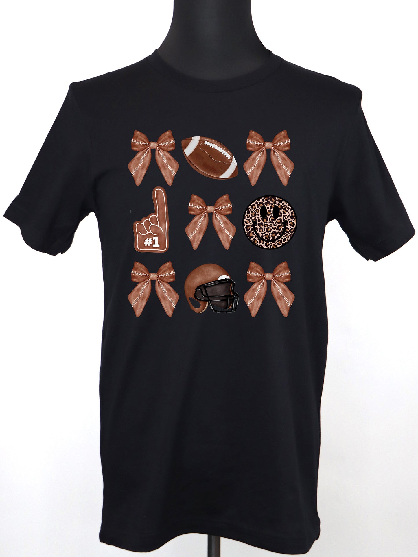 Football Coquette- Bows Helmet Happy Face TEE- Multiple Colors