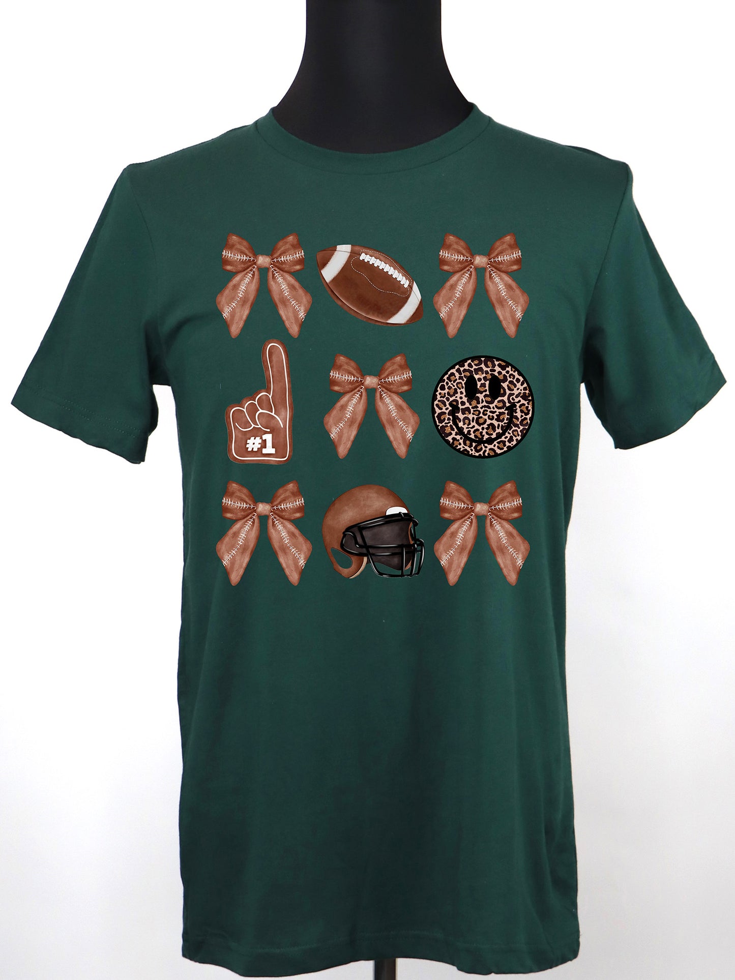 Football Coquette- Bows Helmet Happy Face TEE- Multiple Colors