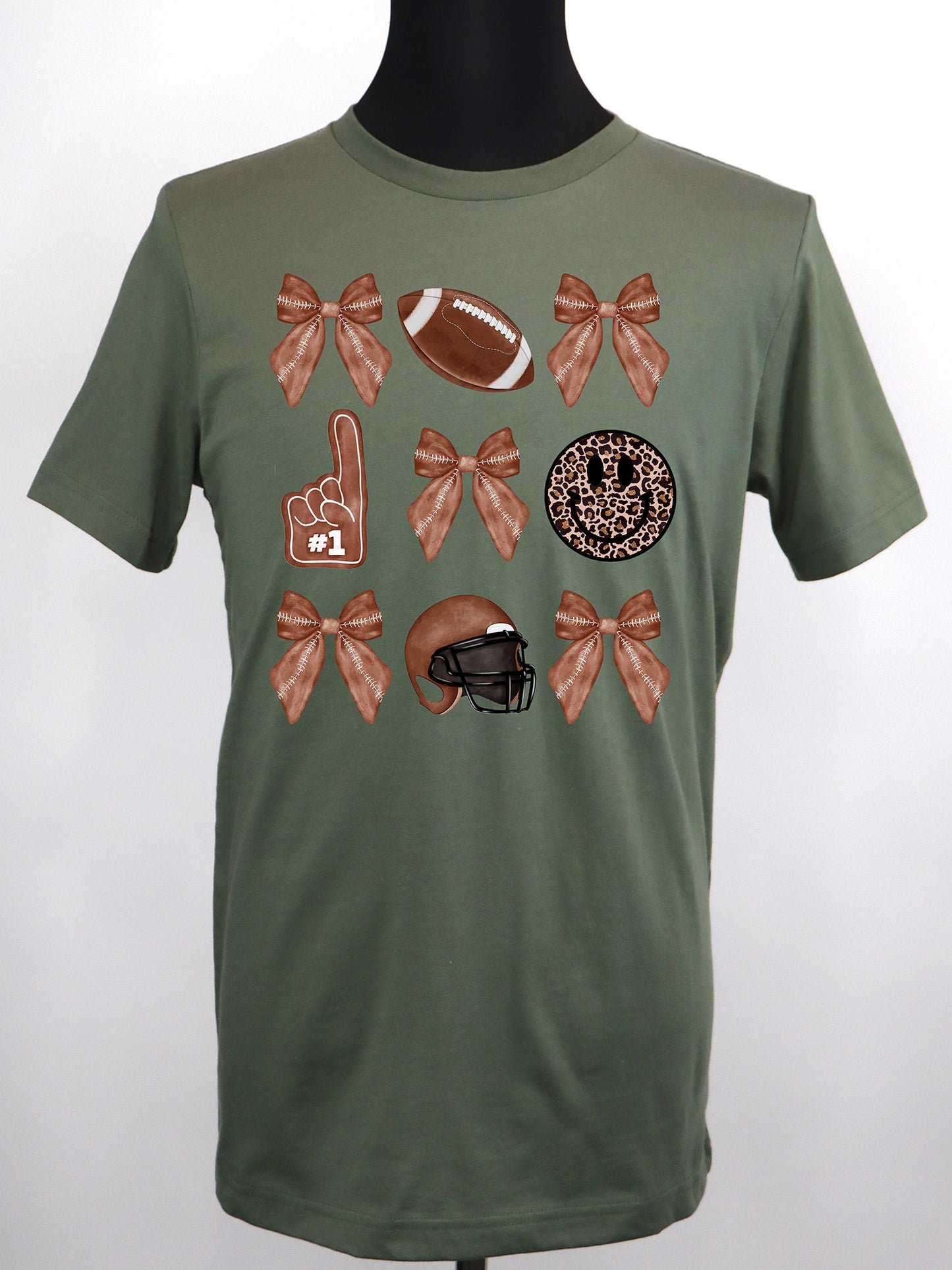 Football Coquette- Bows Helmet Happy Face TEE- Multiple Colors