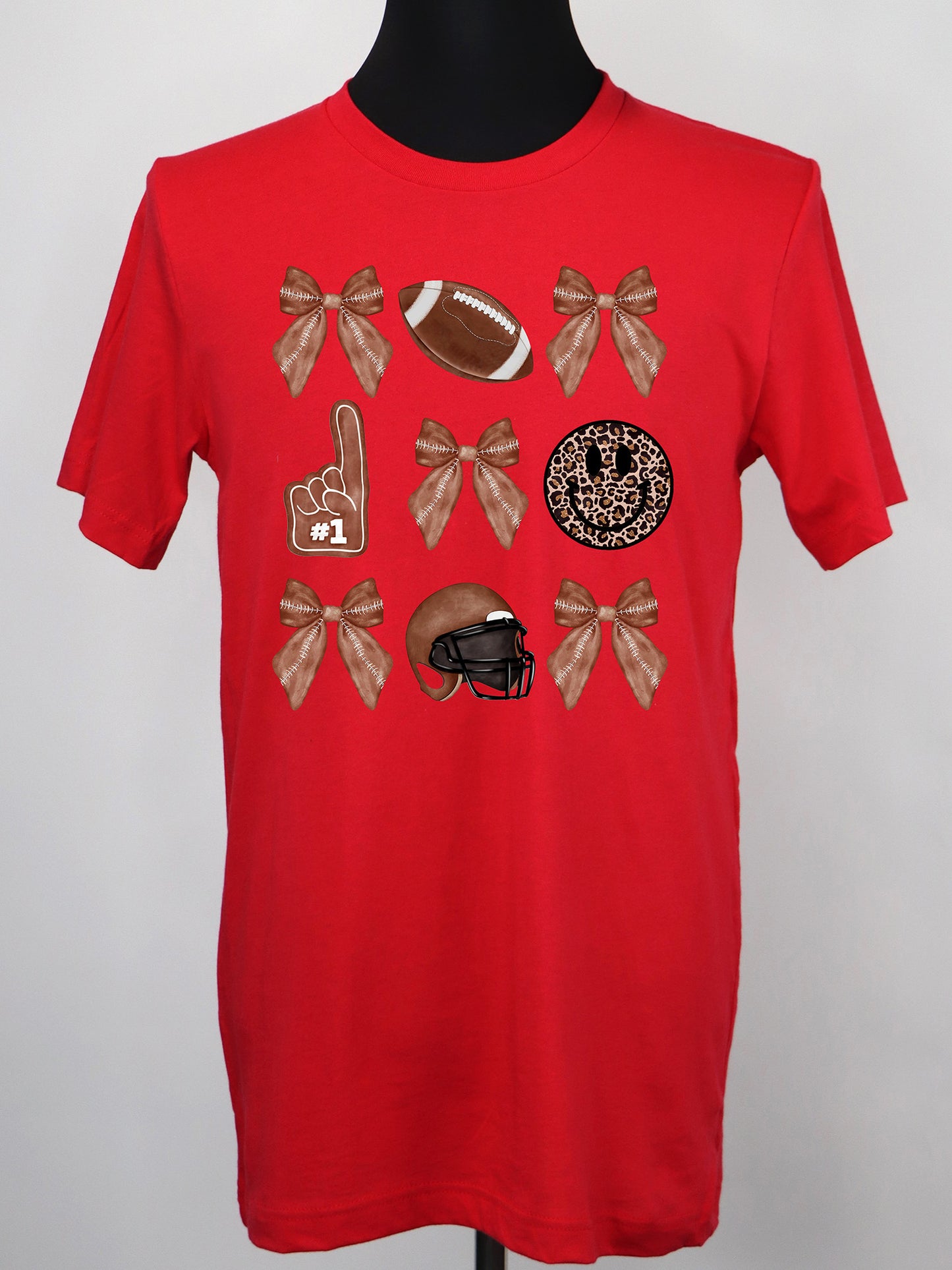 Football Coquette- Bows Helmet Happy Face TEE- Multiple Colors