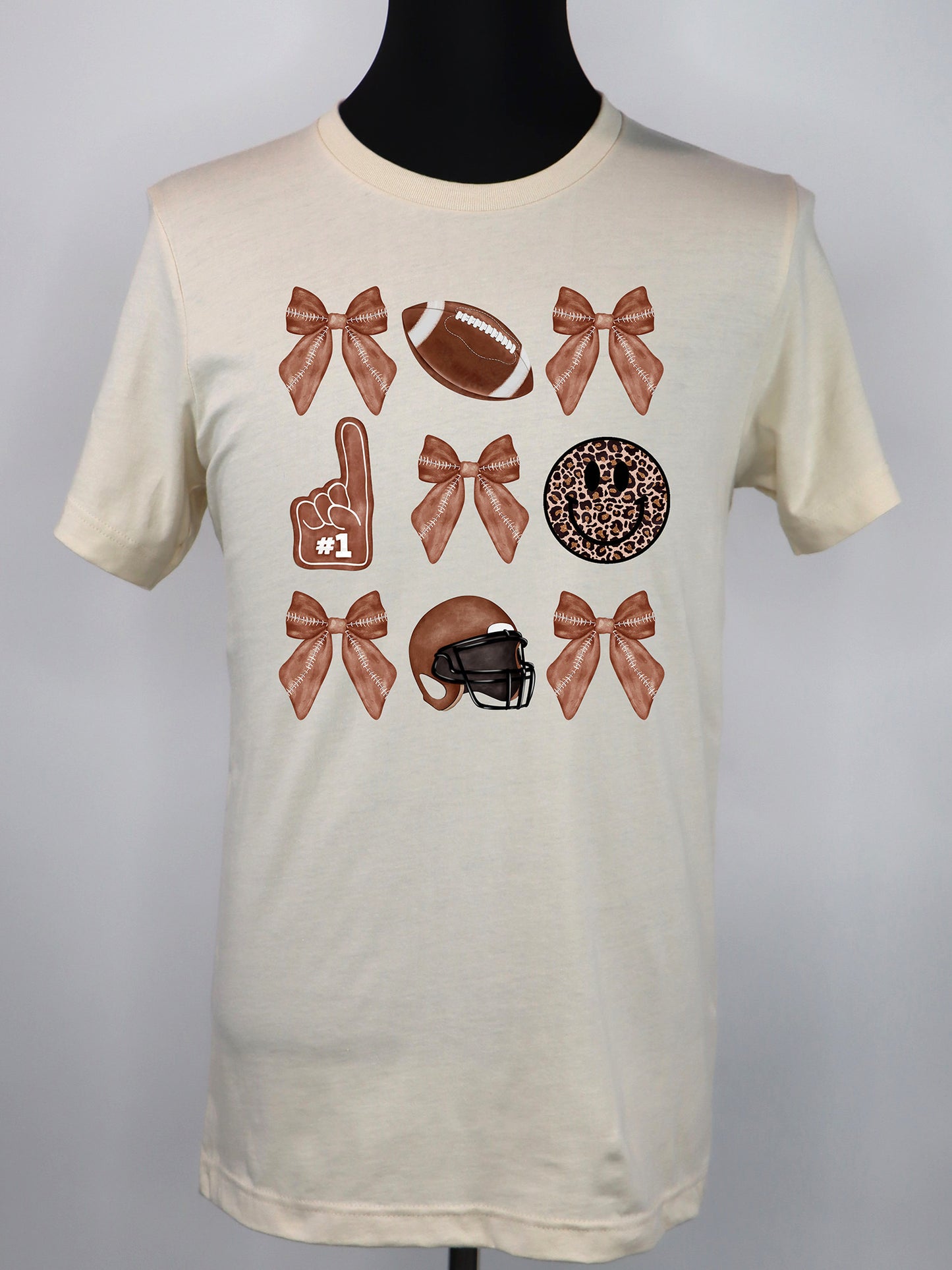 Football Coquette- Bows Helmet Happy Face TEE- Multiple Colors