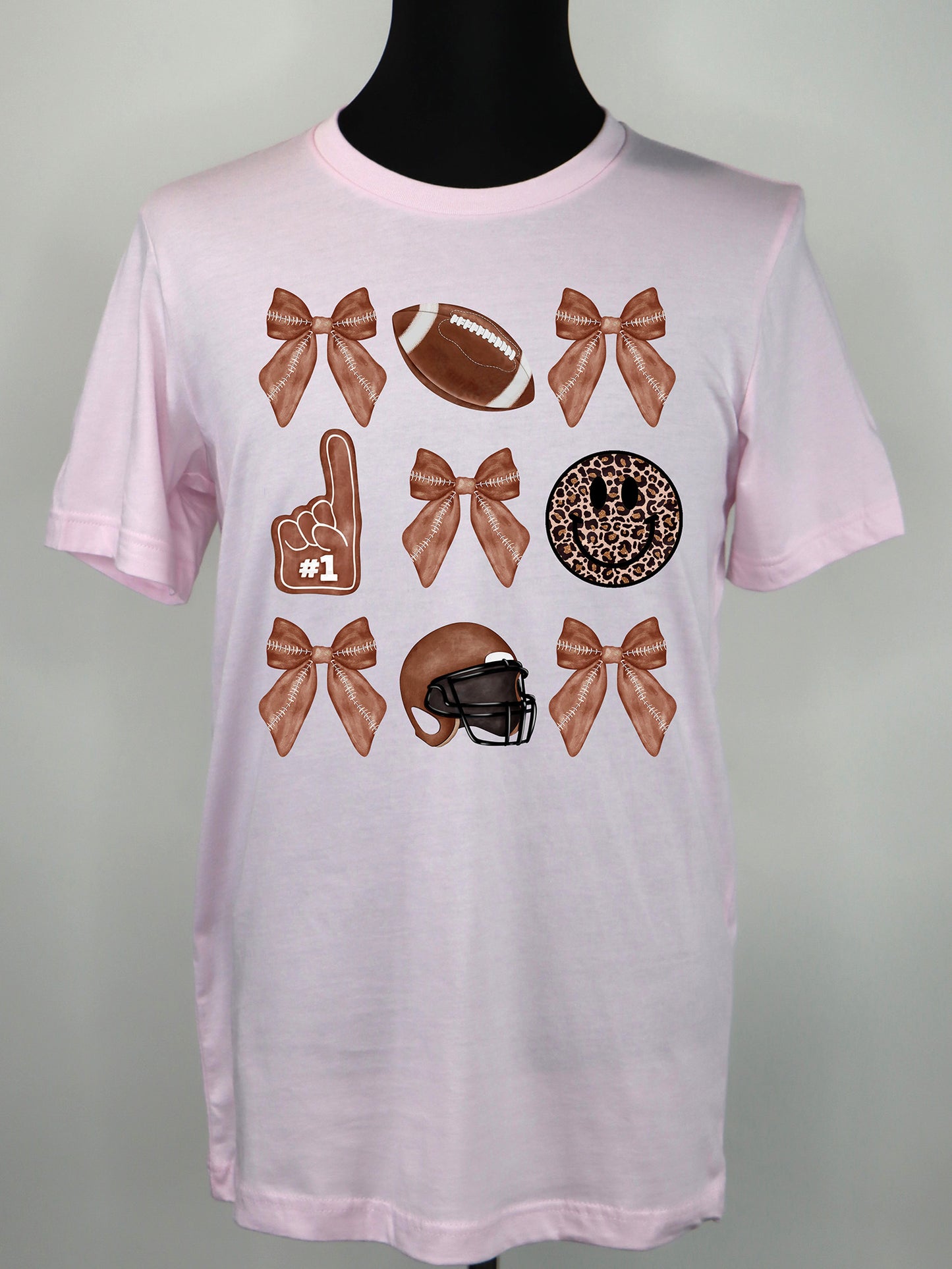 Football Coquette- Bows Helmet Happy Face TEE- Multiple Colors
