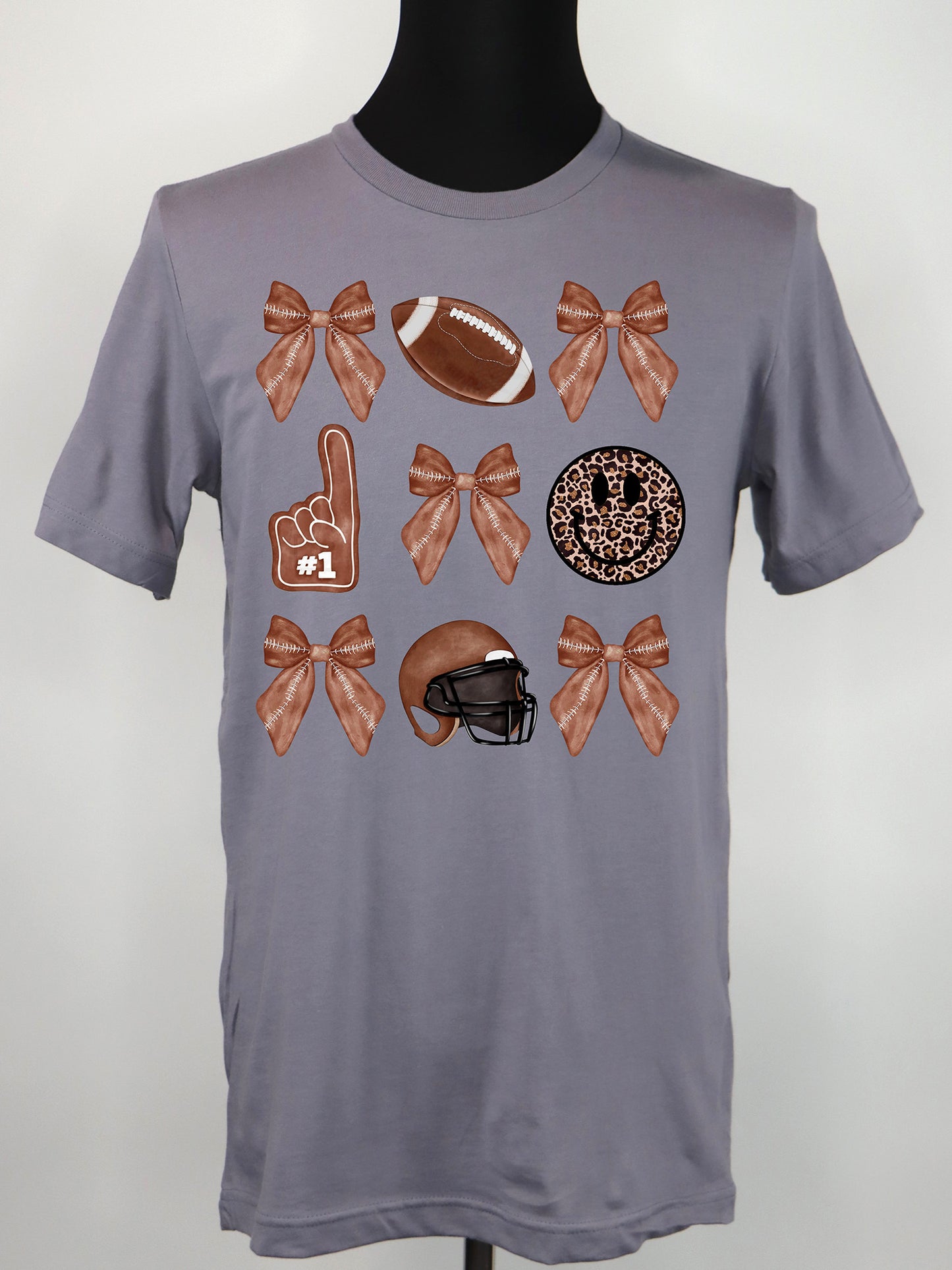 Football Coquette- Bows Helmet Happy Face TEE- Multiple Colors