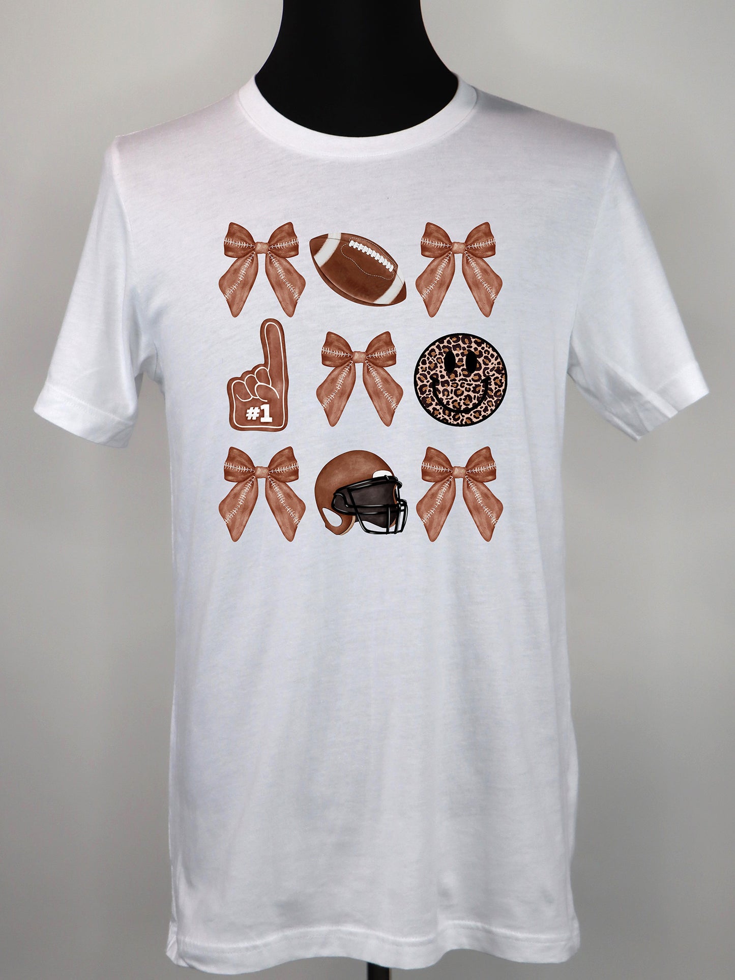 Football Coquette- Bows Helmet Happy Face TEE- Multiple Colors
