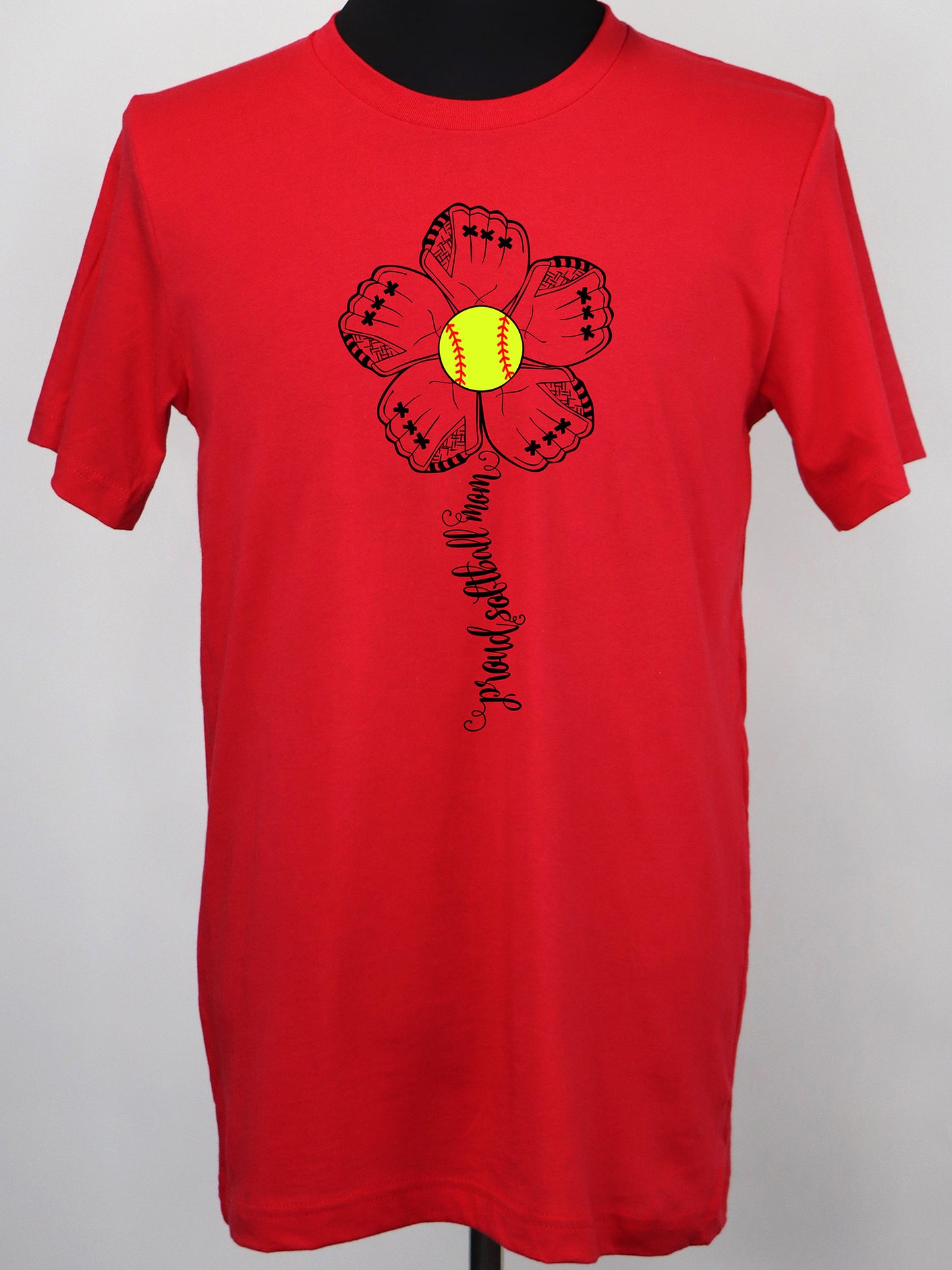 Proud Softball Mom Flower (black) TEE- Multiple Colors