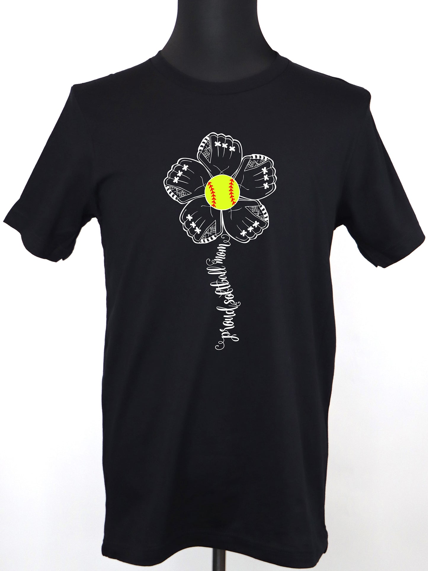 Proud Softball Mom Flower (white) TEE- Multiple Colors