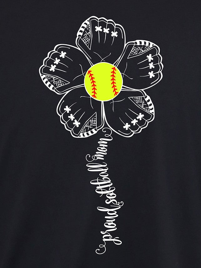 Proud Softball Mom Flower (white) TEE- Multiple Colors