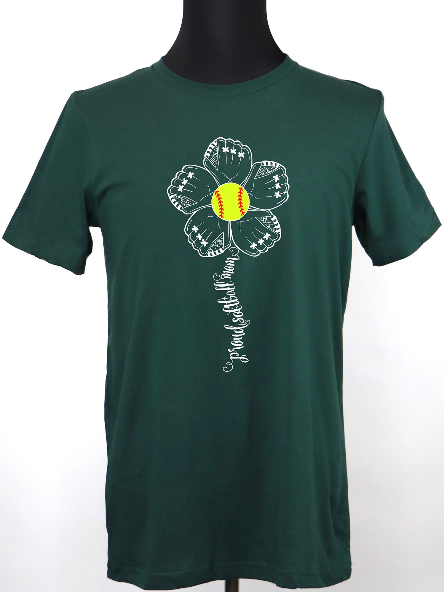 Proud Softball Mom Flower (white) TEE- Multiple Colors