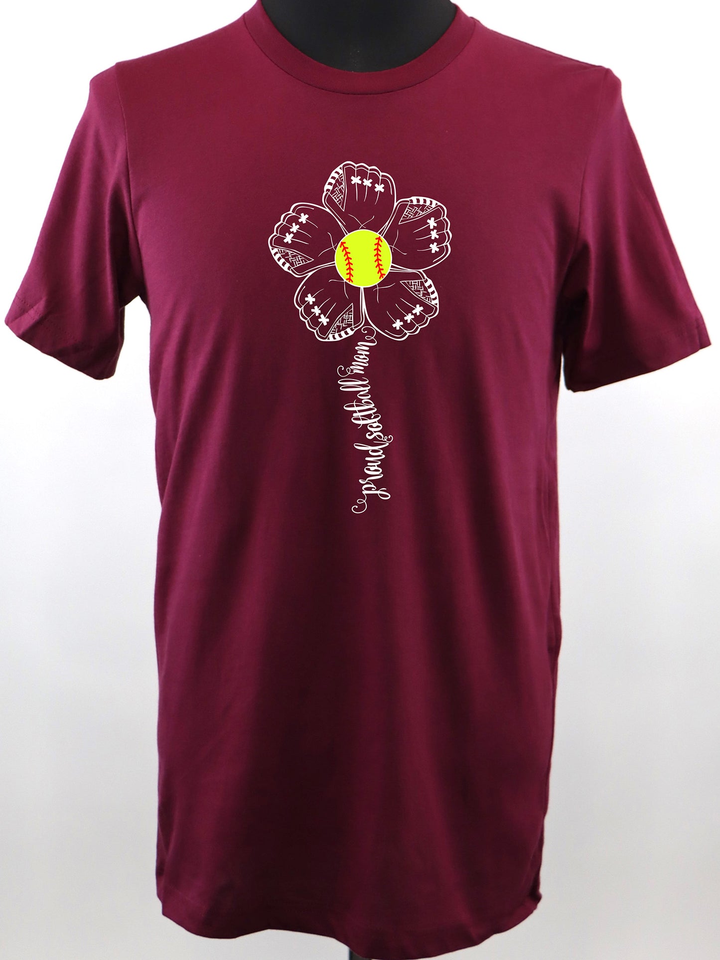Proud Softball Mom Flower (white) TEE- Multiple Colors