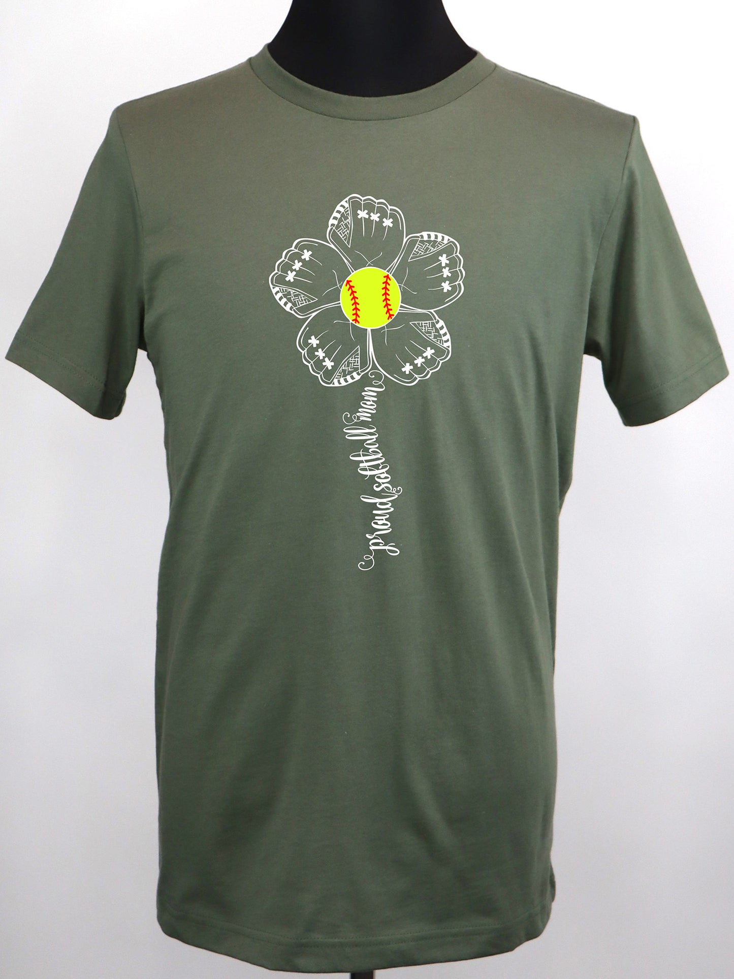 Proud Softball Mom Flower (white) TEE- Multiple Colors