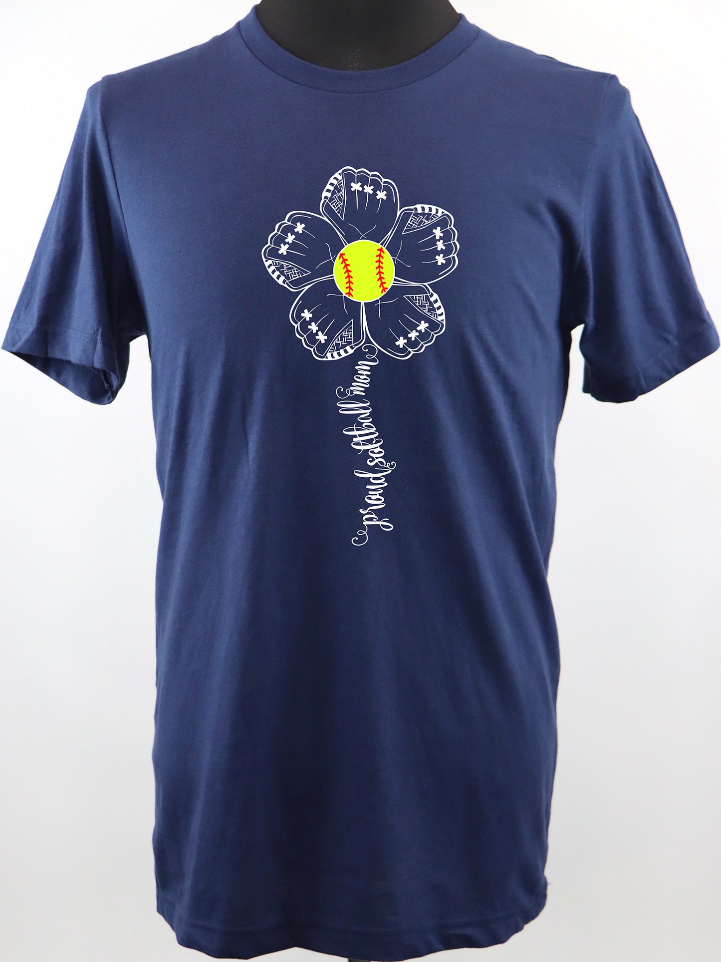 Proud Softball Mom Flower (white) TEE- Multiple Colors