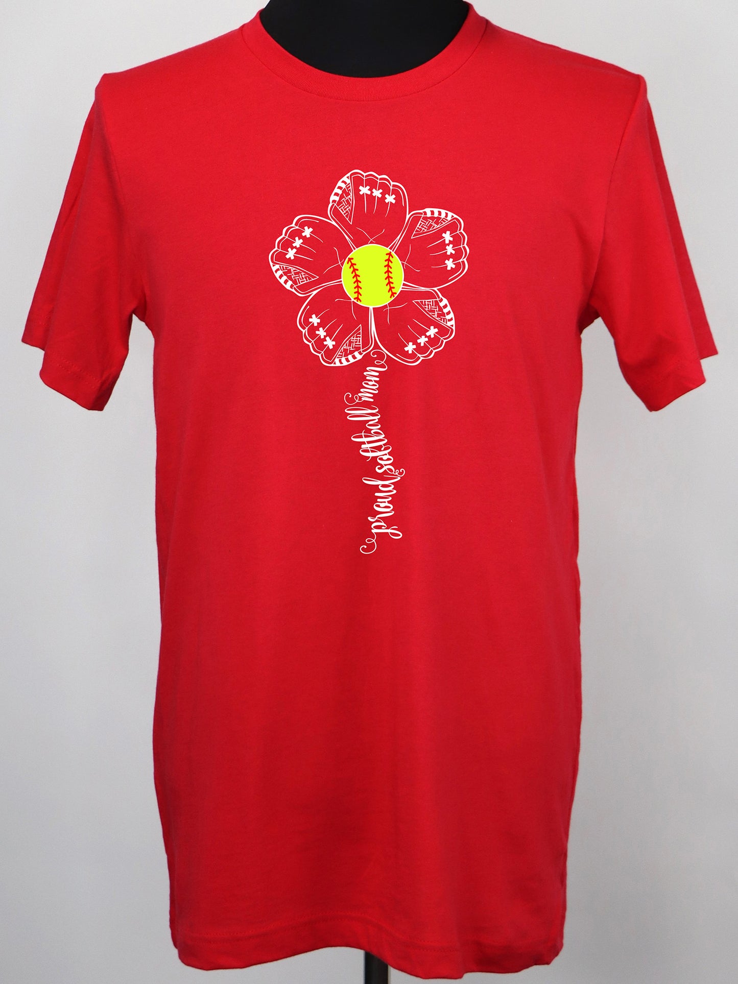 Proud Softball Mom Flower (white) TEE- Multiple Colors
