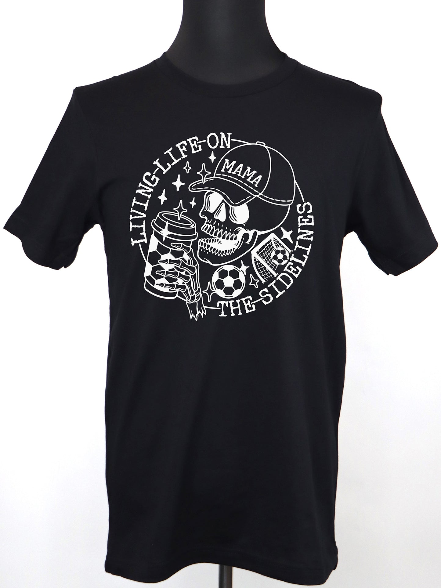Soccer Mama- Life on the Sidelines (all white) TEE- Multiple Colors
