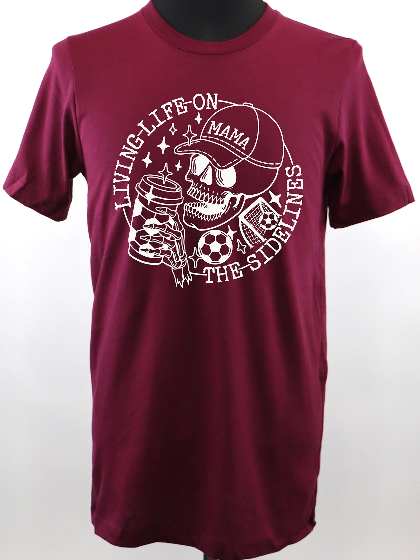 Soccer Mama- Life on the Sidelines (all white) TEE- Multiple Colors