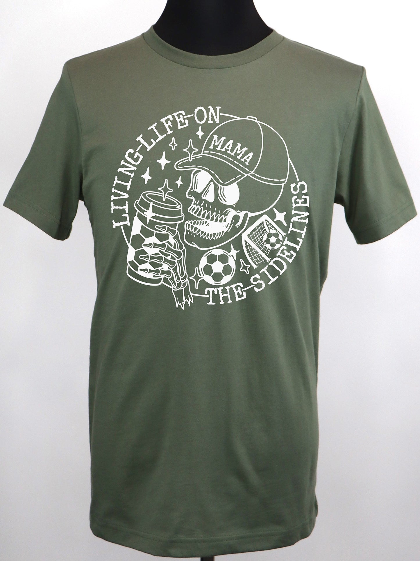 Soccer Mama- Life on the Sidelines (all white) TEE- Multiple Colors