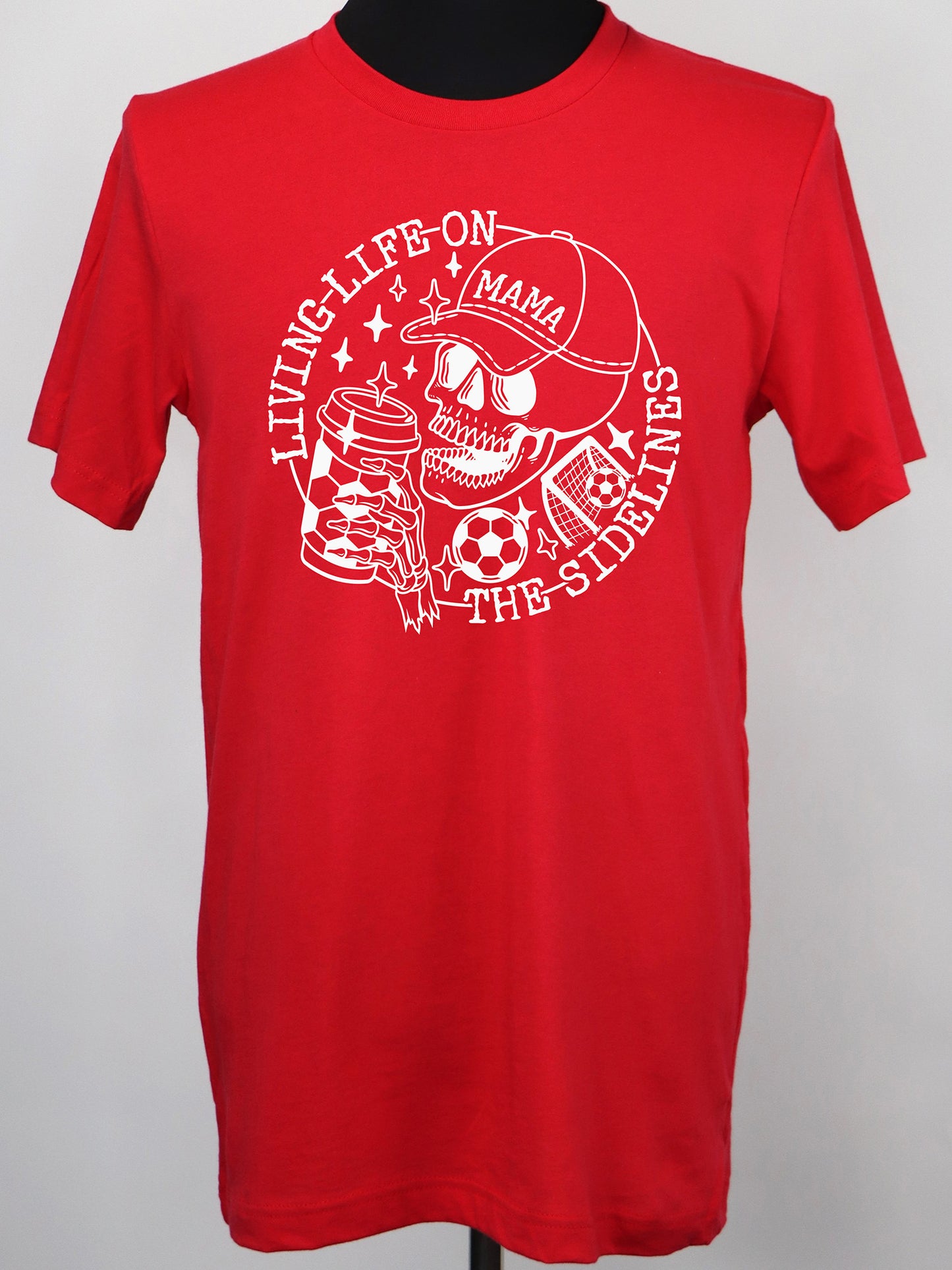 Soccer Mama- Life on the Sidelines (all white) TEE- Multiple Colors
