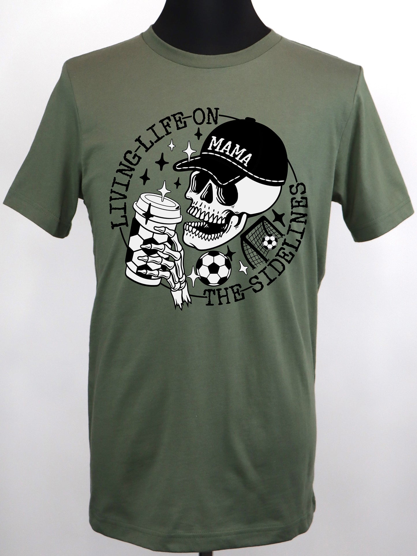 Soccer Mama- Life on the Sidelines (blk+wt) TEE- Multiple Colors