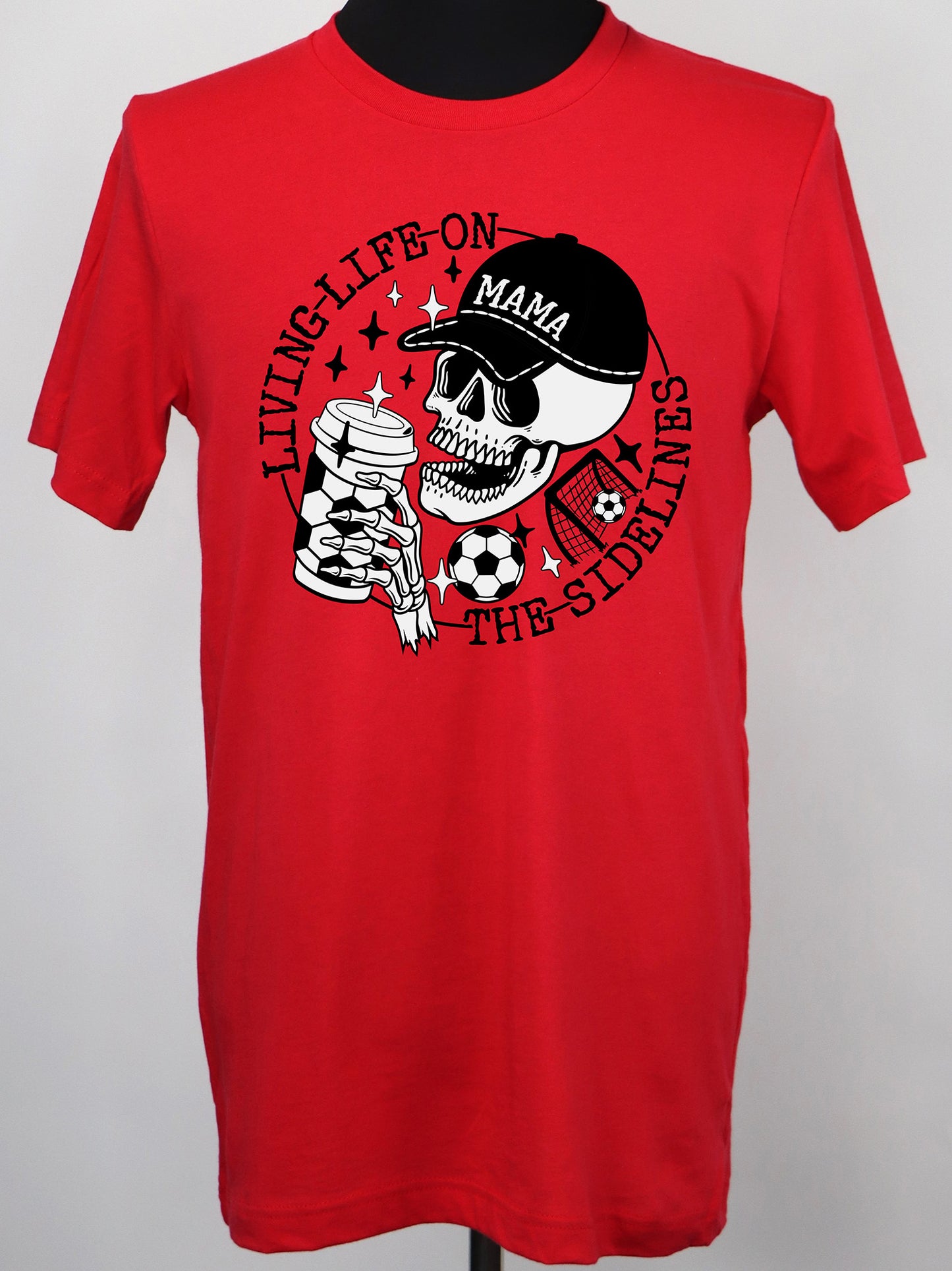 Soccer Mama- Life on the Sidelines (blk+wt) TEE- Multiple Colors