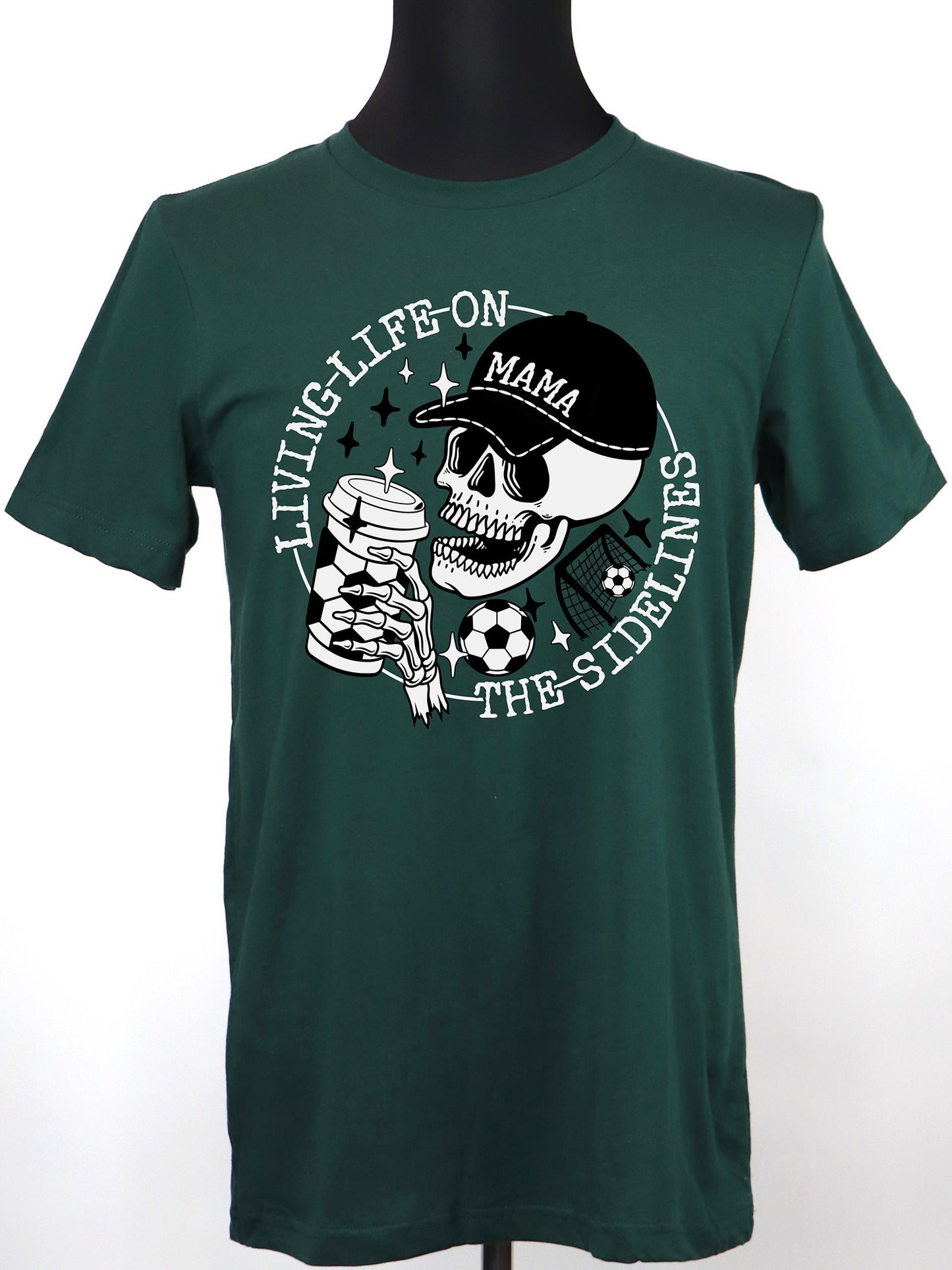 Soccer Mama- Life on the Sidelines (blk+wt+wt) TEE- Multiple Colors