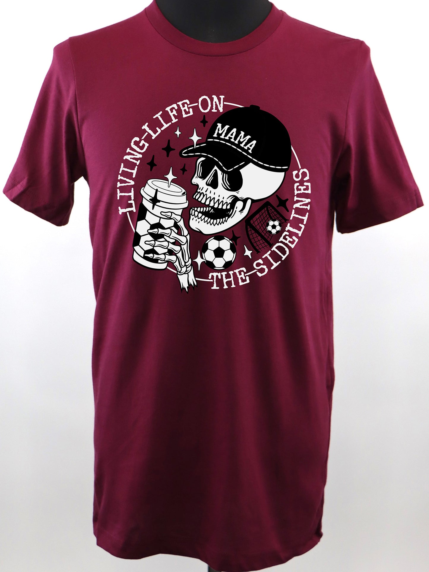 Soccer Mama- Life on the Sidelines (blk+wt+wt) TEE- Multiple Colors