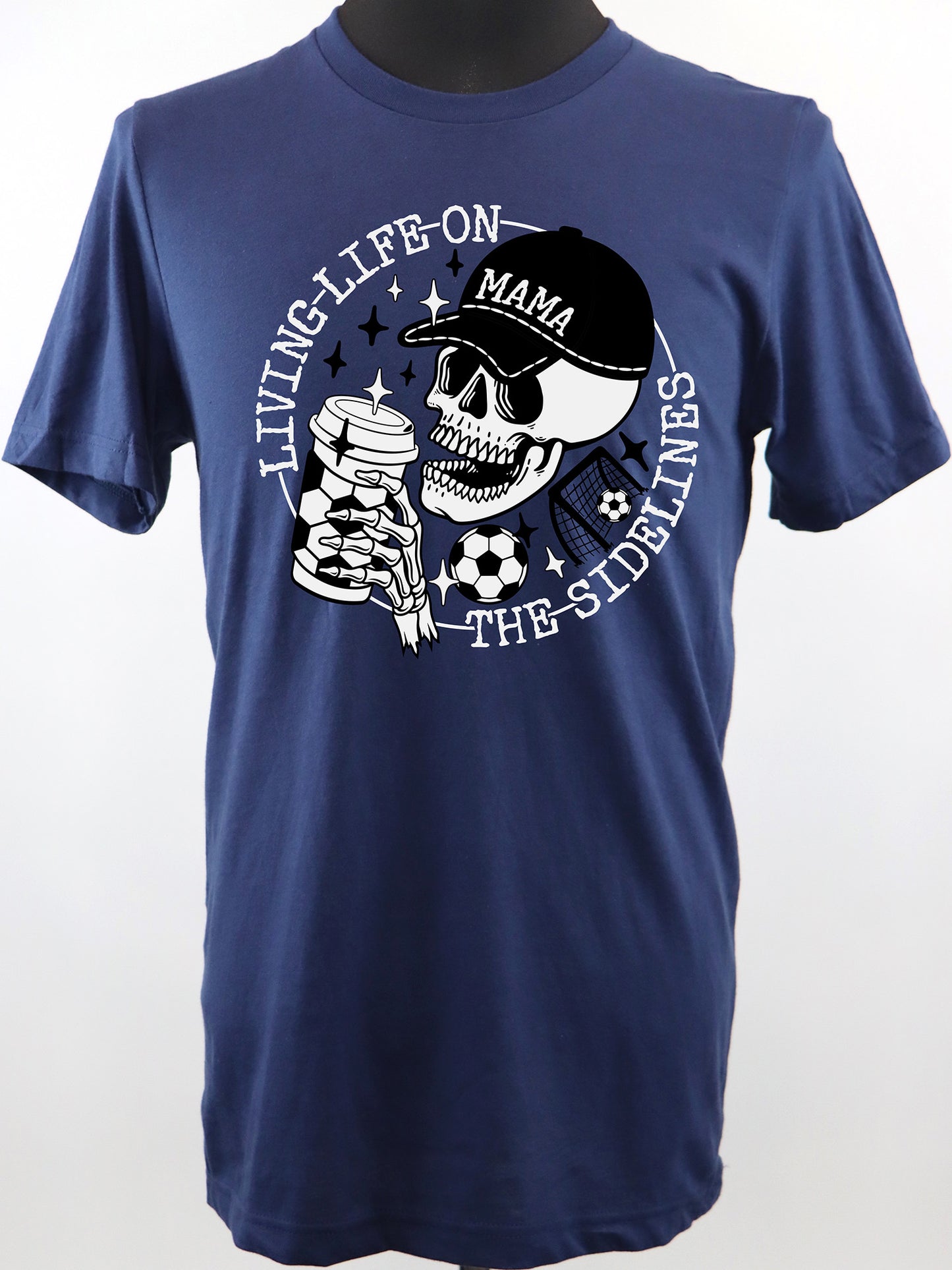 Soccer Mama- Life on the Sidelines (blk+wt+wt) TEE- Multiple Colors