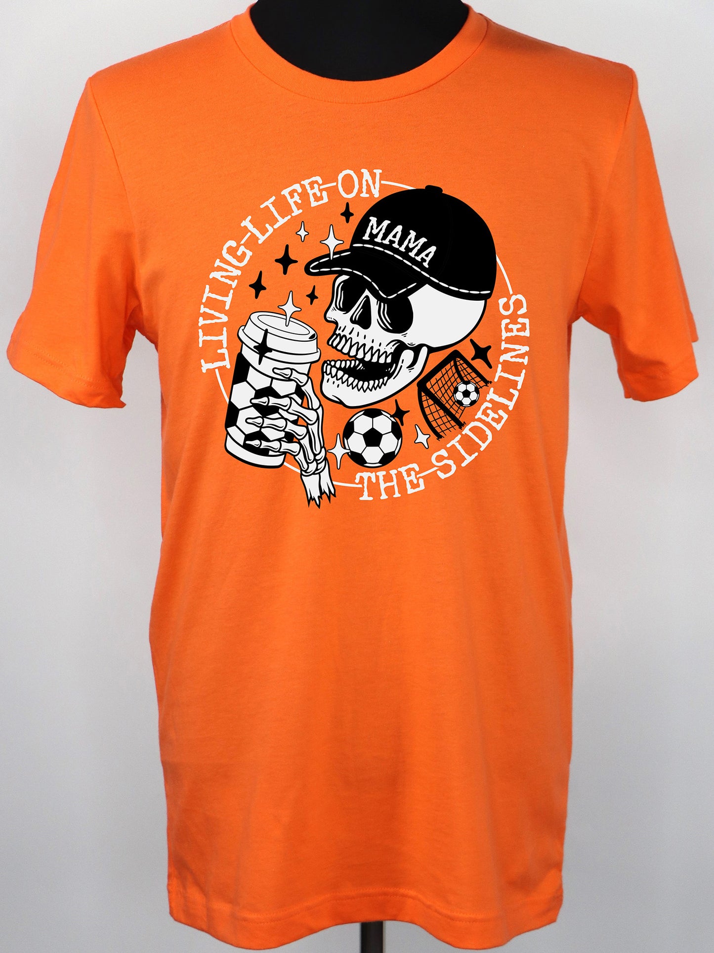 Soccer Mama- Life on the Sidelines (blk+wt+wt) TEE- Multiple Colors