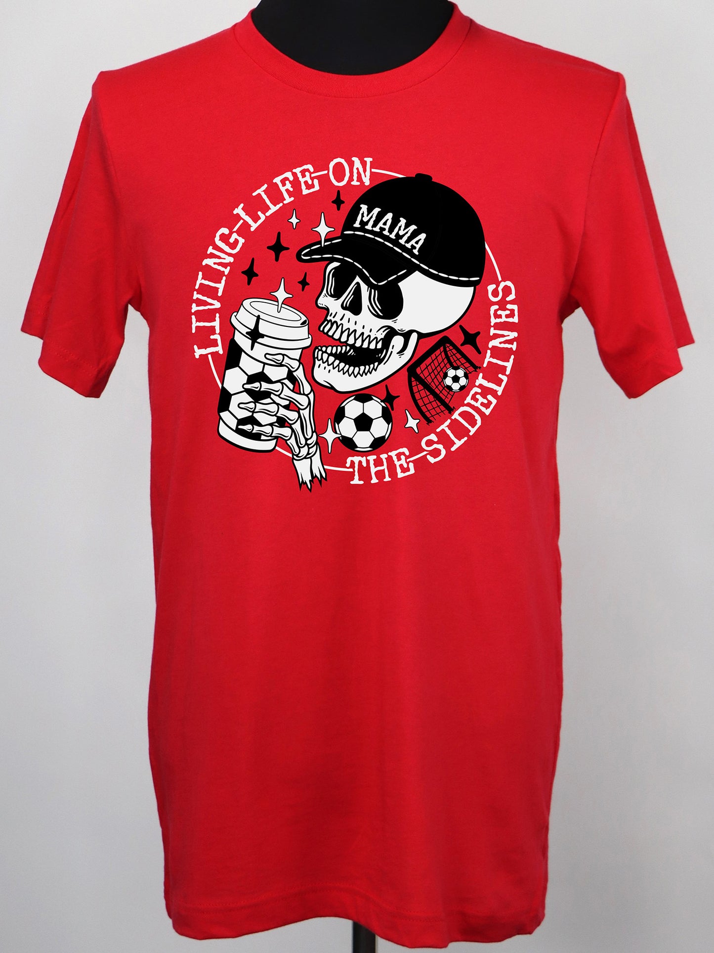 Soccer Mama- Life on the Sidelines (blk+wt+wt) TEE- Multiple Colors